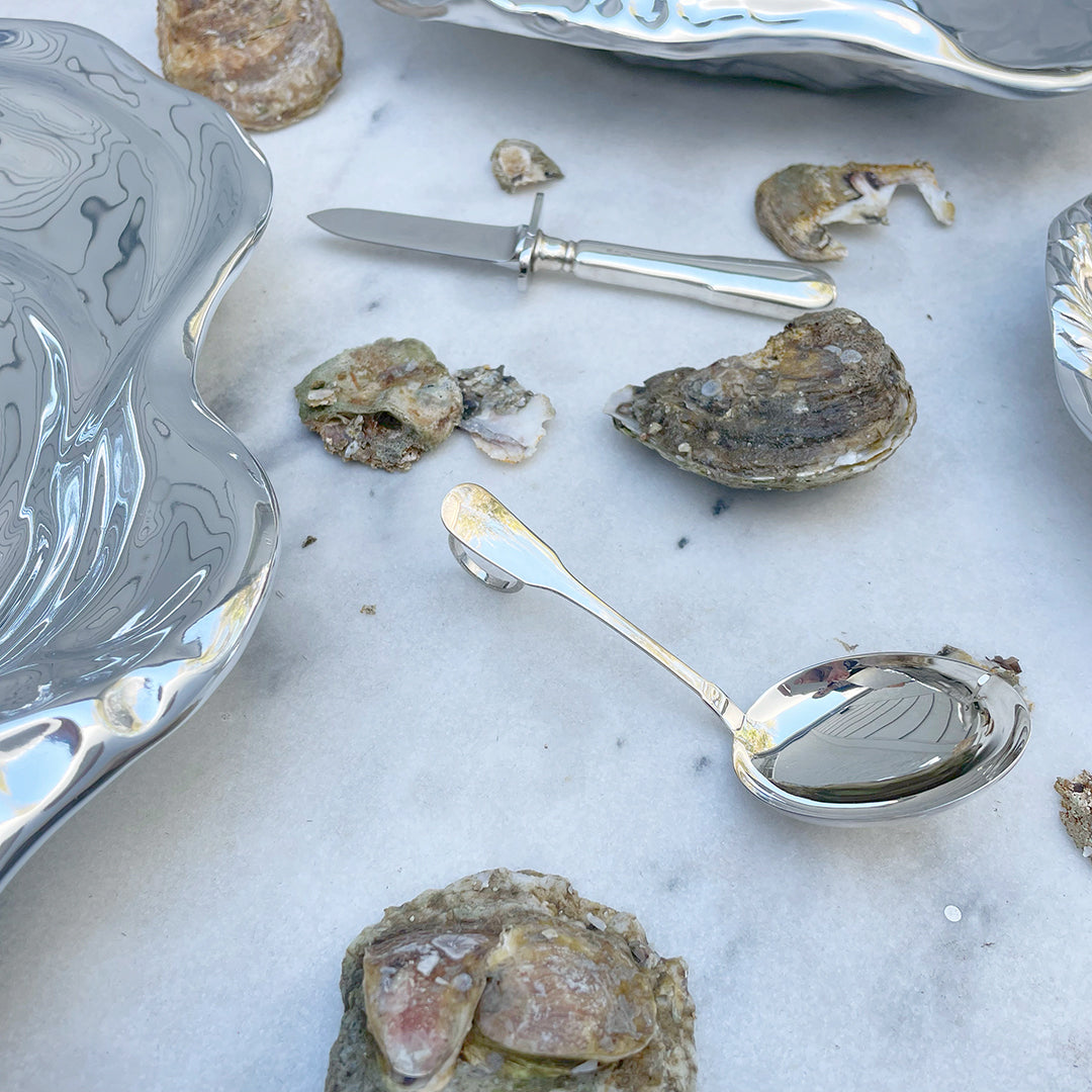 Sterling Silver Oyster Spoon - Premium 925 Silver Seafood Utensil for Oysters, Clams & Shellfish - Elegant Tableware for Fine Dining & Seafood Restaurants