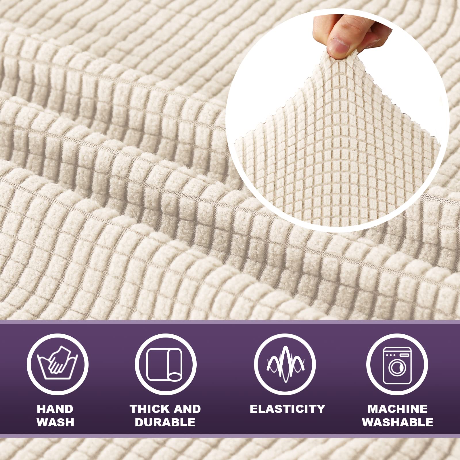 Stretch Sofa Cover 1-Piece Washable Slipcover with Elastic Bottom - Non-Slip Furniture Protector for Dogs & Pets - Fits Most Couches (Ivory) - Perfect for Pet Owners, Home Decor & Furniture Protection
