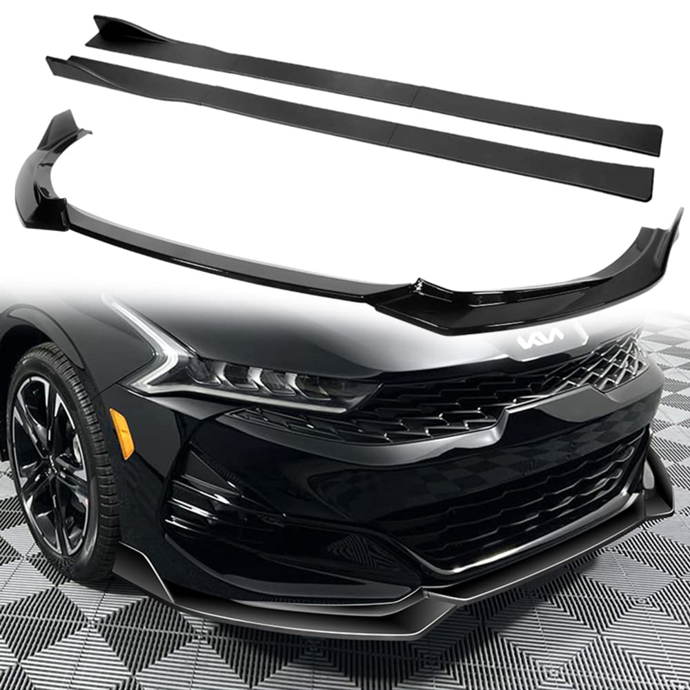 Q1-TECH 9-Piece Front Bumper Lip & Side Skirt Extensions Diffuser for 2021-2024 Kia K5 GT-Line - ABS Black Front Lip Spoiler & Chin Splitter | Car Body Kit Upgrade for Sporty Look & Aerodynamics