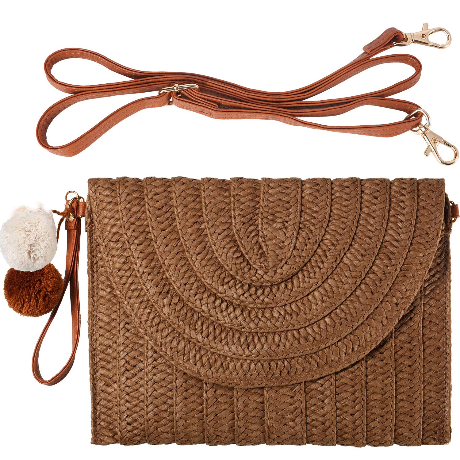 Stylish Frienda Straw Shoulder Bag for Women - Woven Straw Clutch Crossbody Wallet Purse - Perfect for Beach Vacations, Summer Outings & Boho Fashion