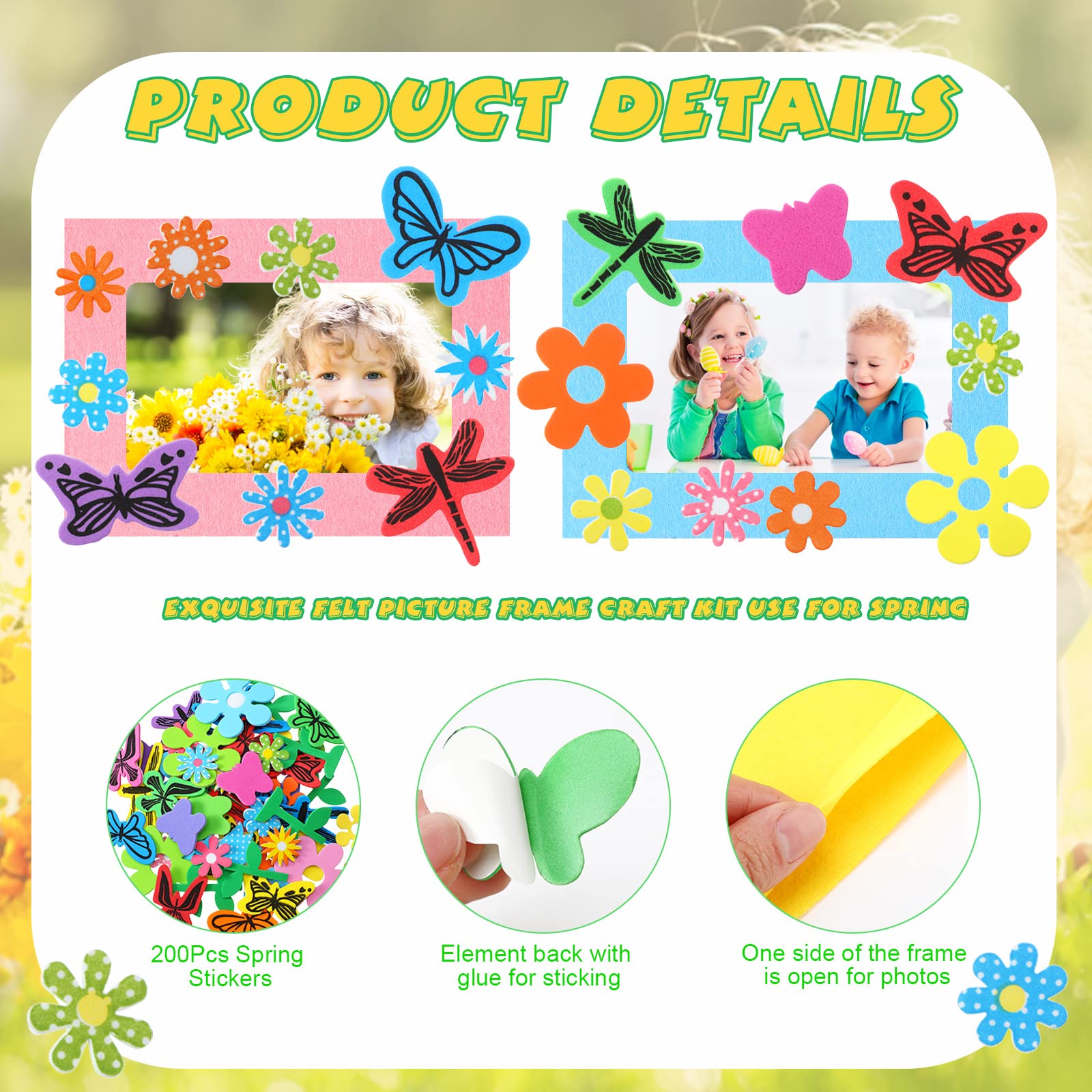 Spring DIY Craft Kit - 232 Pcs Felt Photo Frames & Floral Stickers for Home Decor & Party Favors