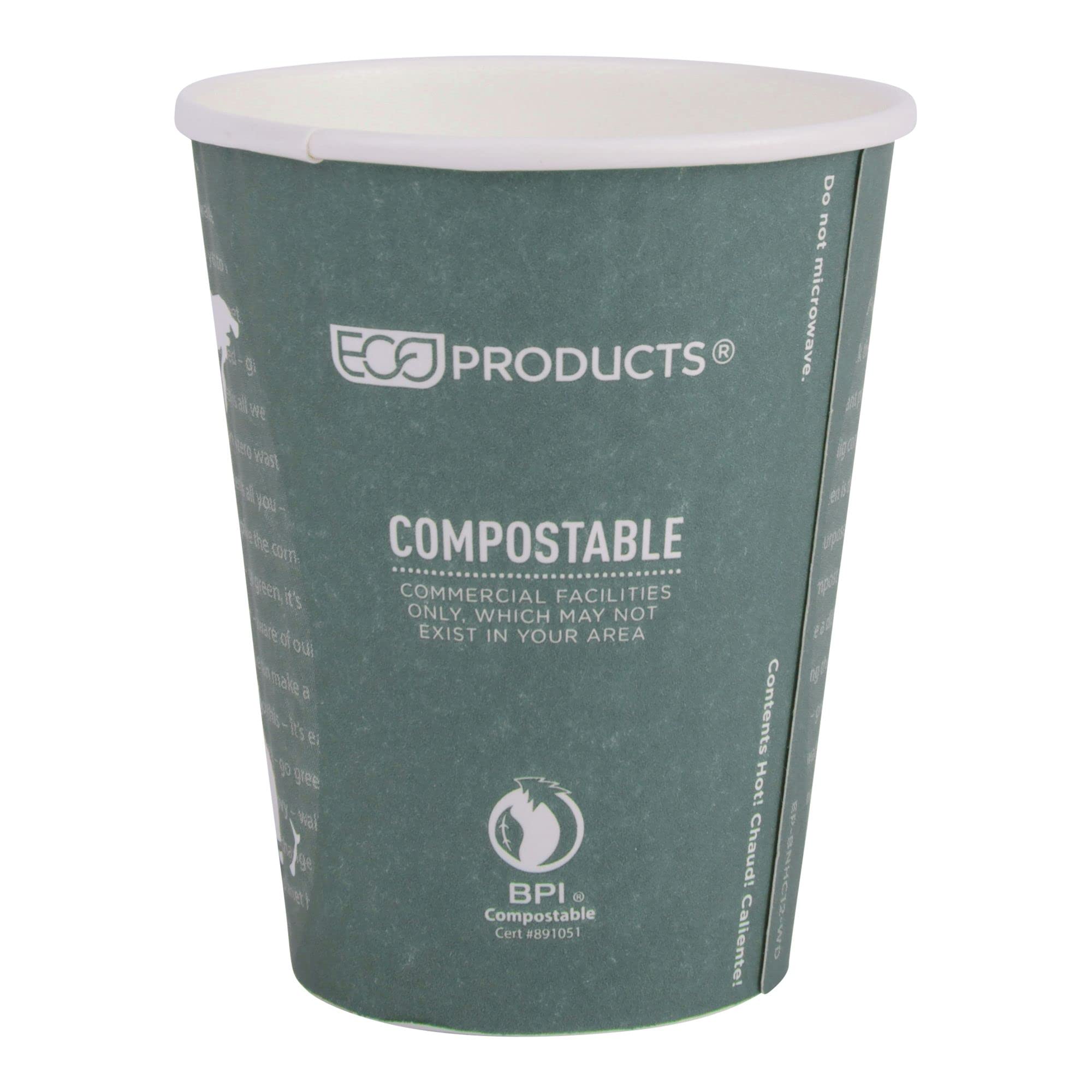 ECO PRODUCTS Compostable Disposable 12oz Coffee Cups - 600 Count Case, Double-Wall Insulated Hot Paper Cups with Plant-Based PLA Lining (No Sleeves Needed) | Biodegradable, Sustainable Coffee Cups for Offices, Cafés & Eco-Friendly Events