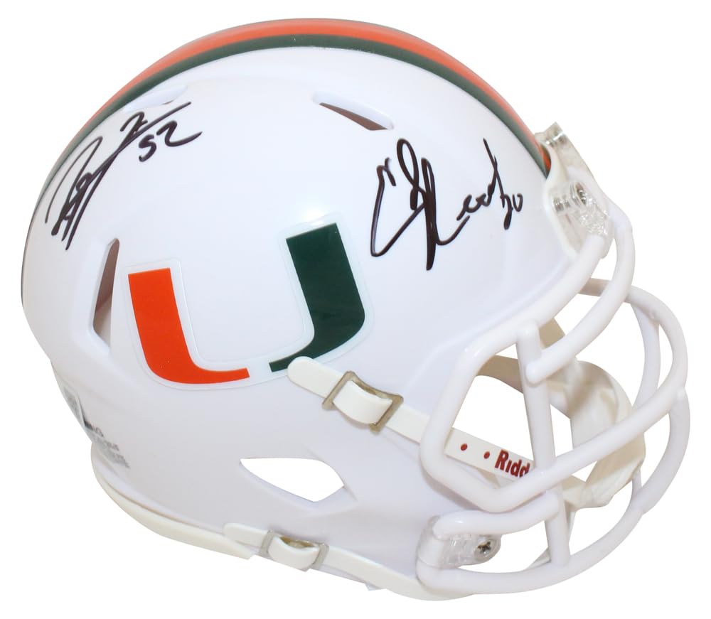 Ray Lewis & Ed Reed Autographed Miami Hurricanes Speed Mini Helmet - Signed Collectible Football Memorabilia - Perfect for Fans, Display, and Gifting