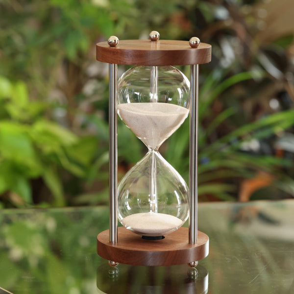 Premium 50-Minute Walnut Wood Hourglass with Metal Spindles - Perfect for Yoga, Meditation, Study Timer & Home Office Decor