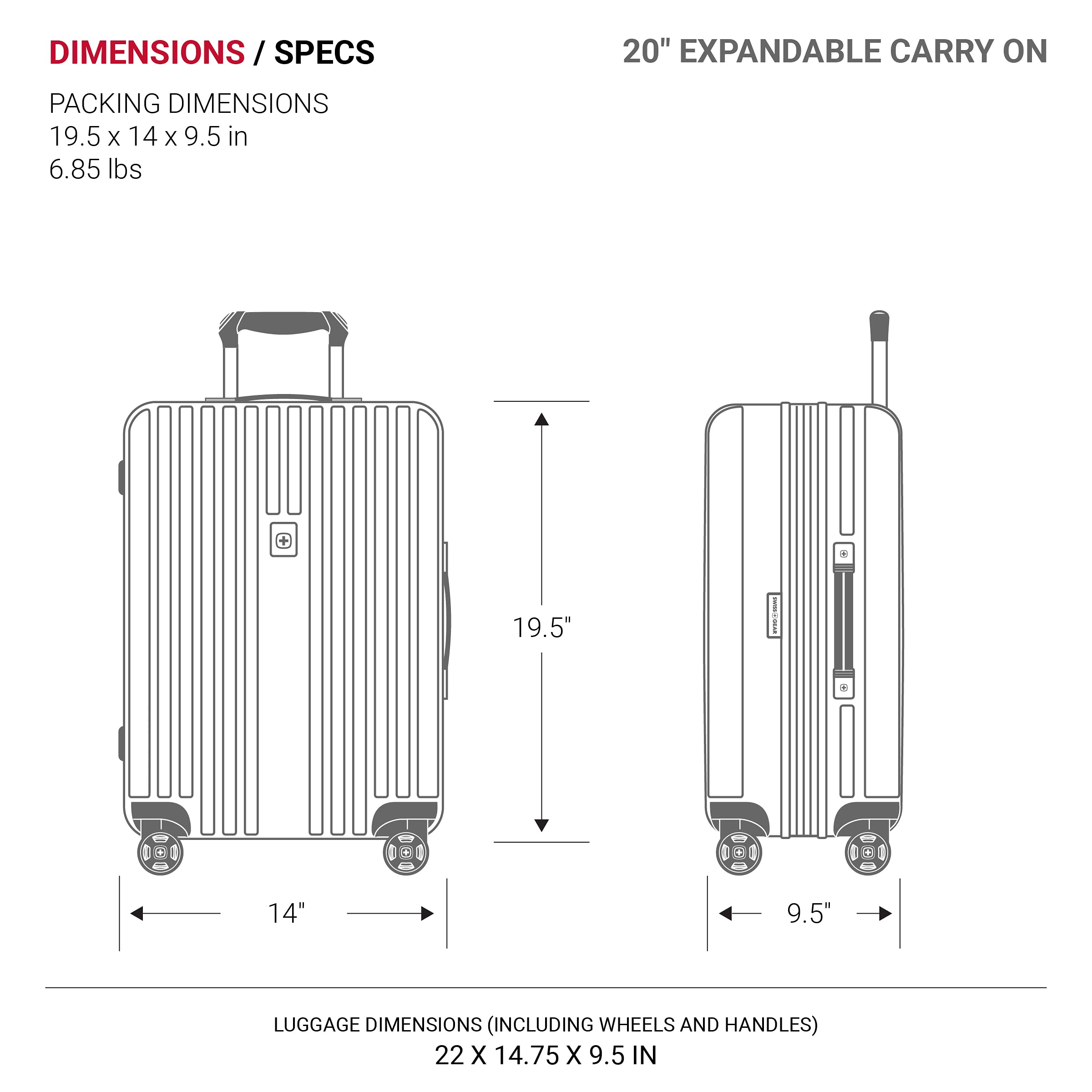 SwissGear 7910 Expandable Hardside Carry-On Luggage 20-Inch with 360° Spinner Wheels, TSA Lock & USB Charging Port - Black - Perfect for Business Travel & Weekend Getaways