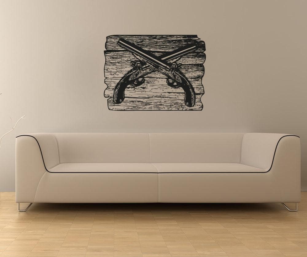 Vinyl Wall Decal Sticker Gun Plaque - Premium Removable Home Decor for Man Cave, Office & Hunting Lodge - #OS_AA1594