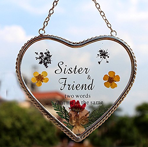 Heart Suncatcher with Pressed Flower Wings - Stained Glass Window Decor for Sister, Women & Mother's Day Gifts - Perfect for Home, Office & Nursery Decor