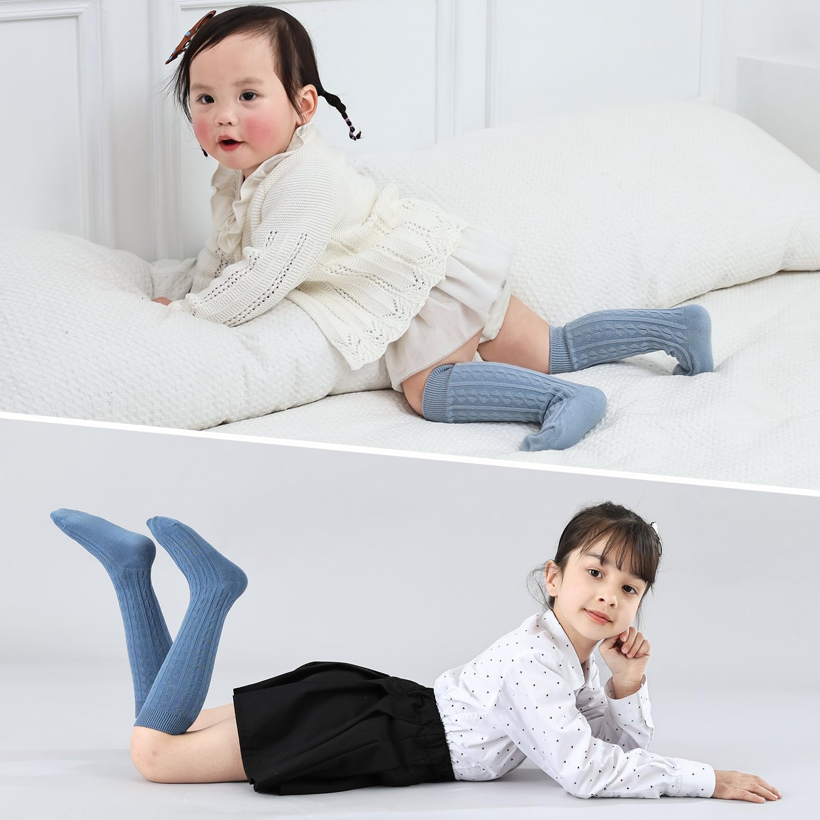 MINI PANDA 5 Pairs Cute Knee High Socks for Toddler Girls & Baby Girls - Soft Cotton Long Socks for Playtime, School & Special Occasions