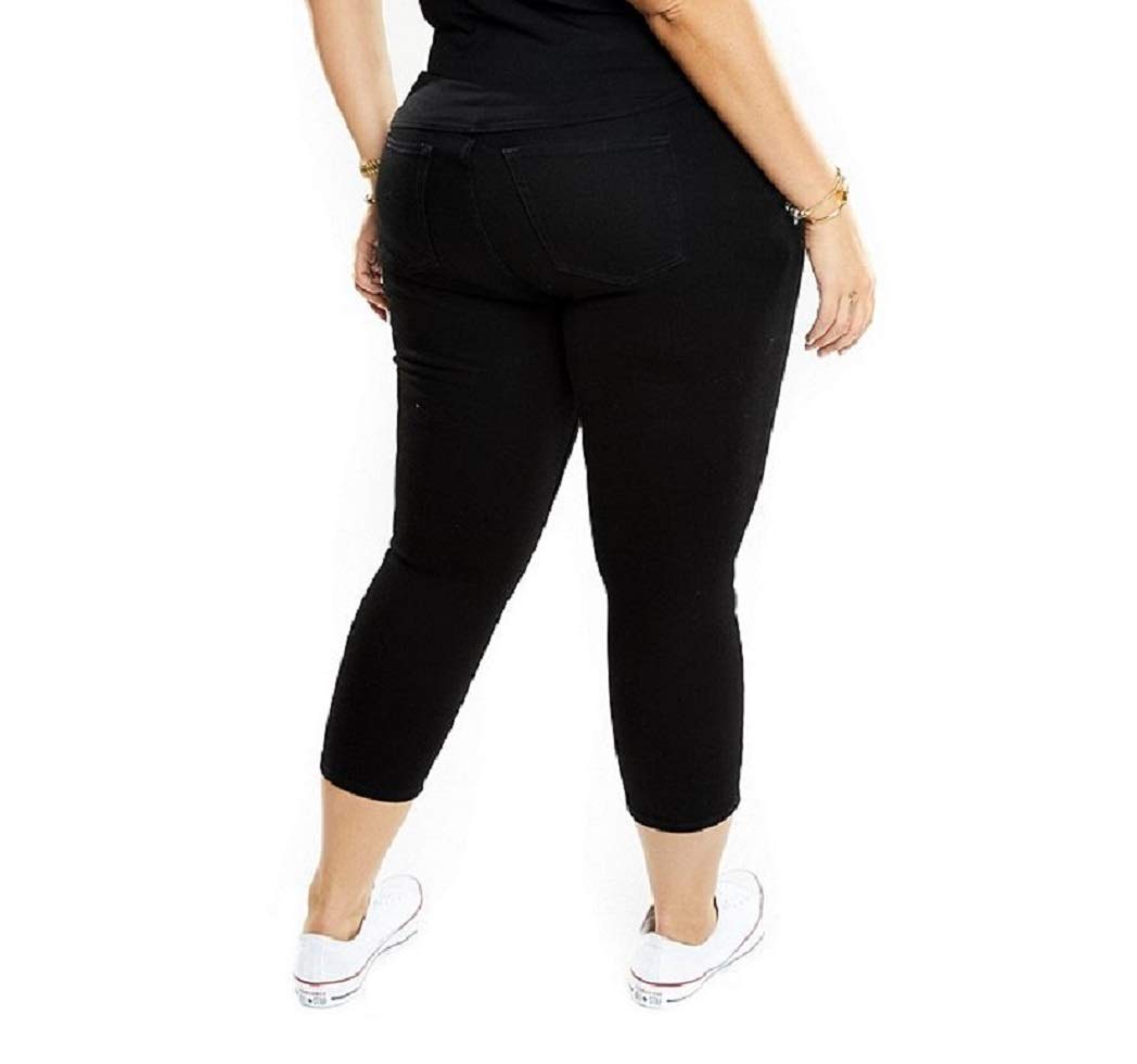 Sweet Look 1826 Stretchy Premium Women's Plus Size Capri Black Denim Jeans - Comfortable & Stylish for Casual Wear, Work & Everyday Outfits