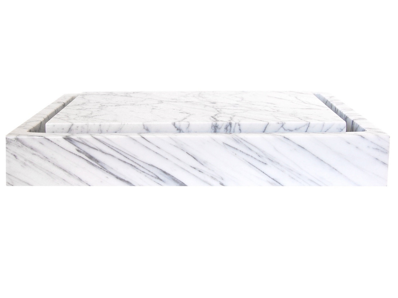 Premium White Carrara Marble Rectangular Infinity Pool Sink - Modern Bathroom Vanity, Luxury Spa, and Contemporary Home Decor