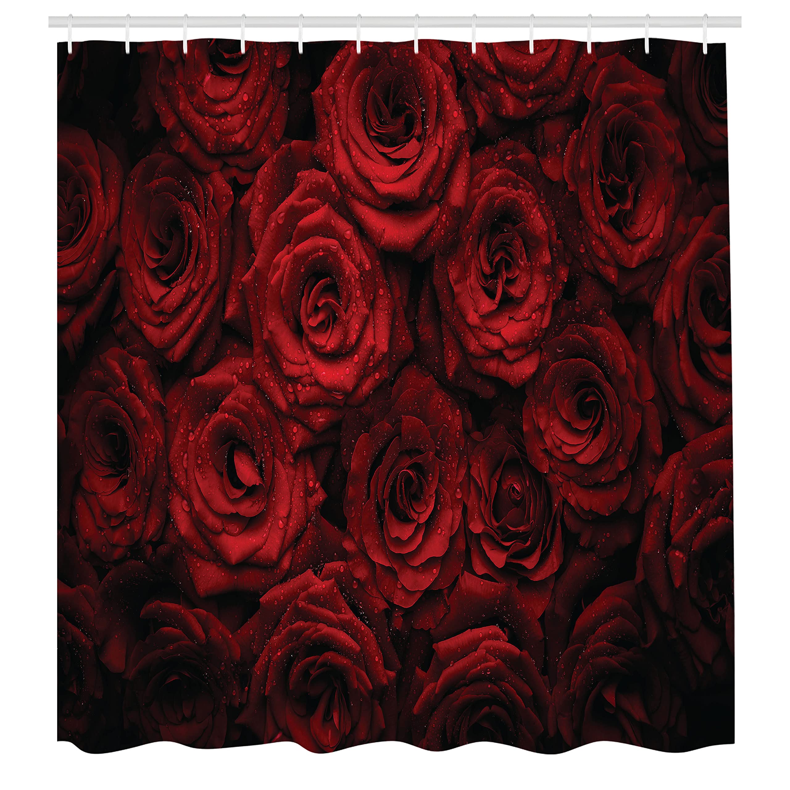 Ambesonne Romantic Roses Shower Curtain - Water Drop Floral Bouquet Love Passion Design, 69x84 Inch Black Red Fabric Bathroom Decor with Hooks | Perfect for Valentine's Day Gift, Master Bathroom Upgrade & Spa-Like Shower Experience