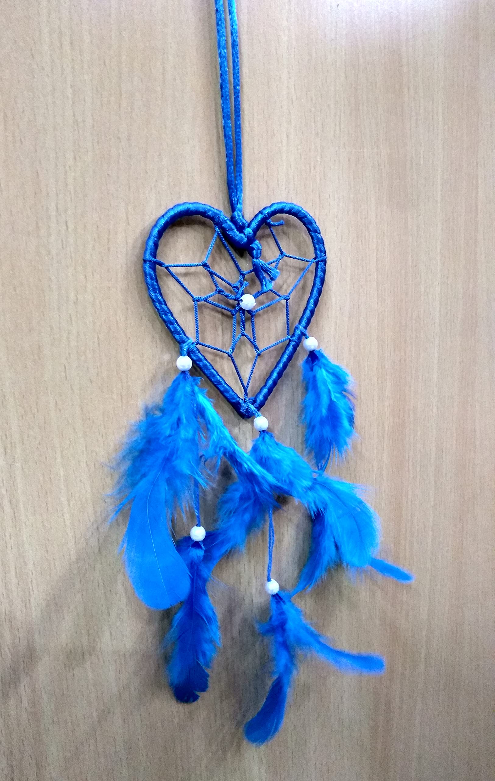 Handmade Dream Catchers Wall Decor - Blue Heart Feather Hanging Ornament for Bedroom, Nursery, Home & Car (3 Inch) | Perfect for Boho Decor, Baby Shower Gifts & Spiritual Protection