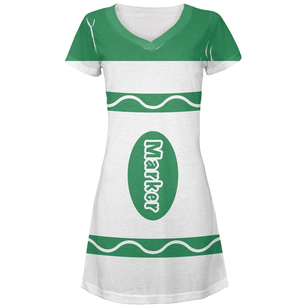 Green All Over Marker Costume Juniors Cover-Up Beach Dress - Perfect for Halloween, Cosplay, and Summer Beach Parties