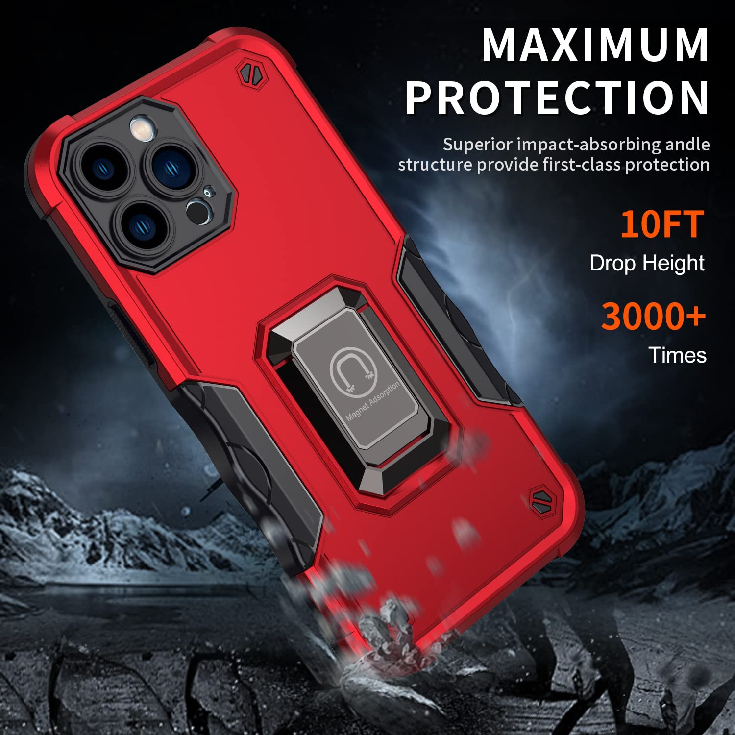 Magnetic Shockproof iPhone 13 Pro Max Case with Kickstand & Built-in Car Mount - Heavy Duty Camera Protection Phone Cover (Blue) | Perfect for Driving, Outdoor Activities & Daily Use