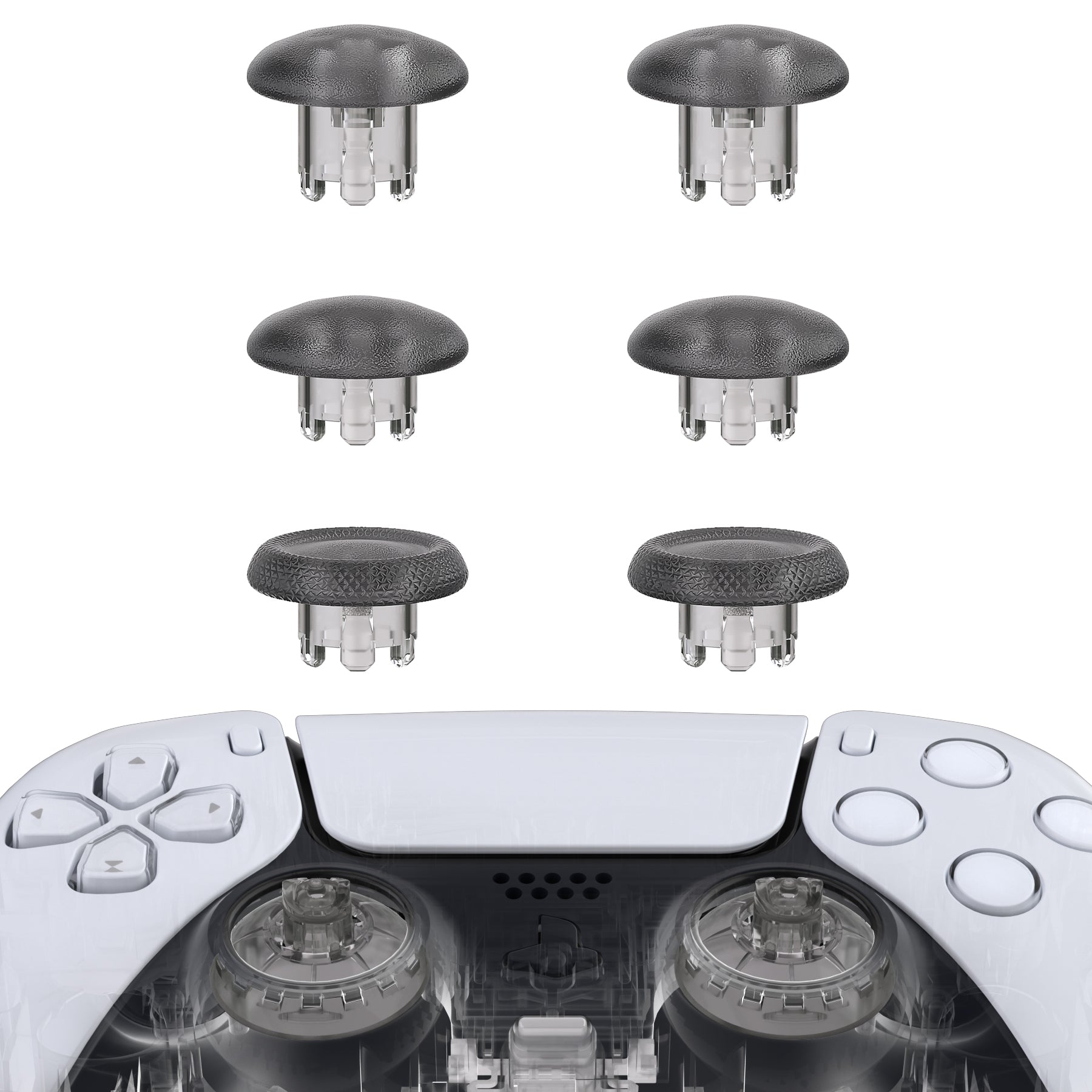 eXtremeRate Clear Black Swappable Thumbsticks for PS5 Controller - Interchangeable Analog Joystick Replacement for PS5/PS4 All Models (P5J208) - Perfect for Gaming, Customization & Controller Repair