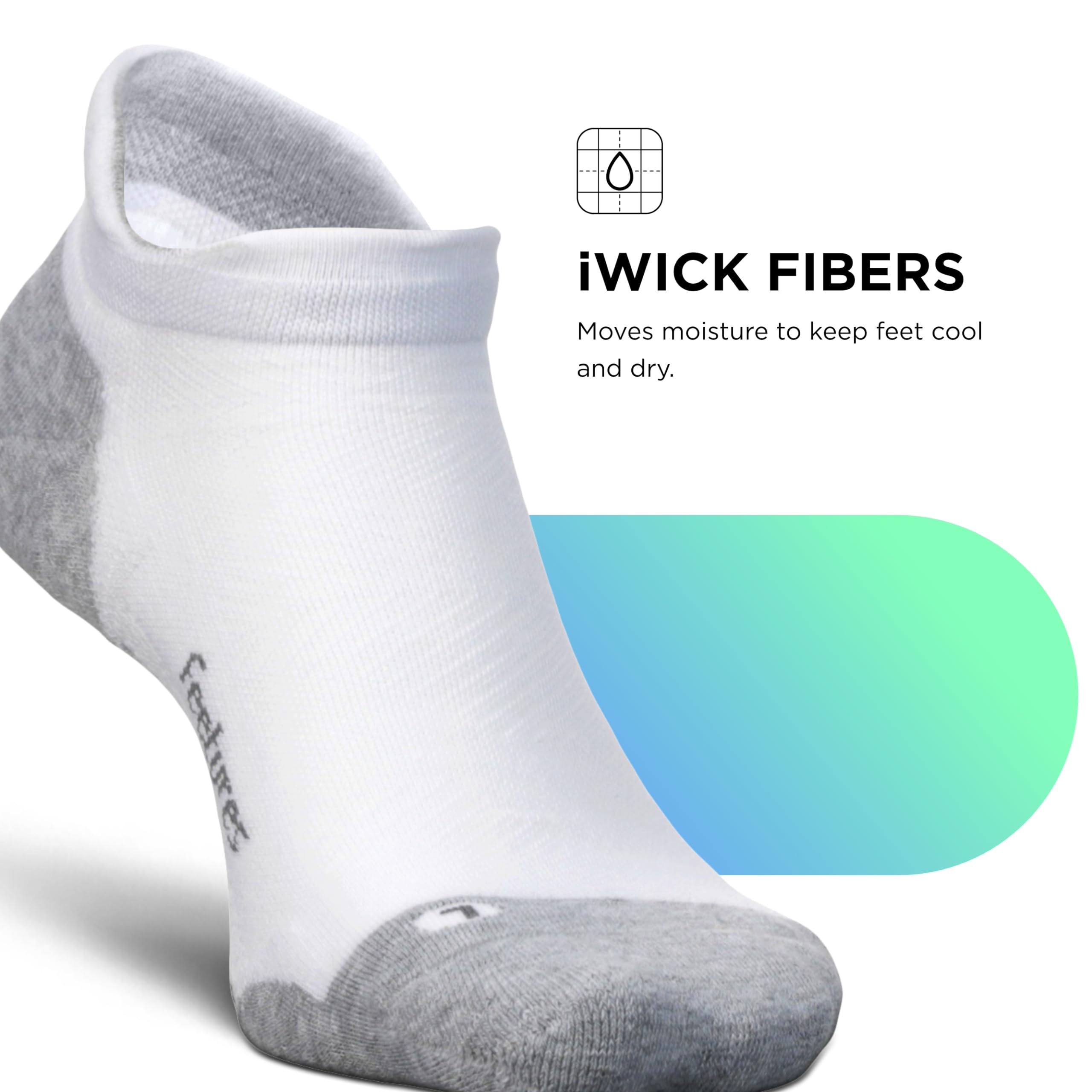 Feetures Elite Max Cushion No Show Tab Ankle Socks for Running & Sports - Breathable Athletic Socks with Targeted Compression Support - White (6-Pack) - Perfect for Gym, Tennis & Everyday Wear