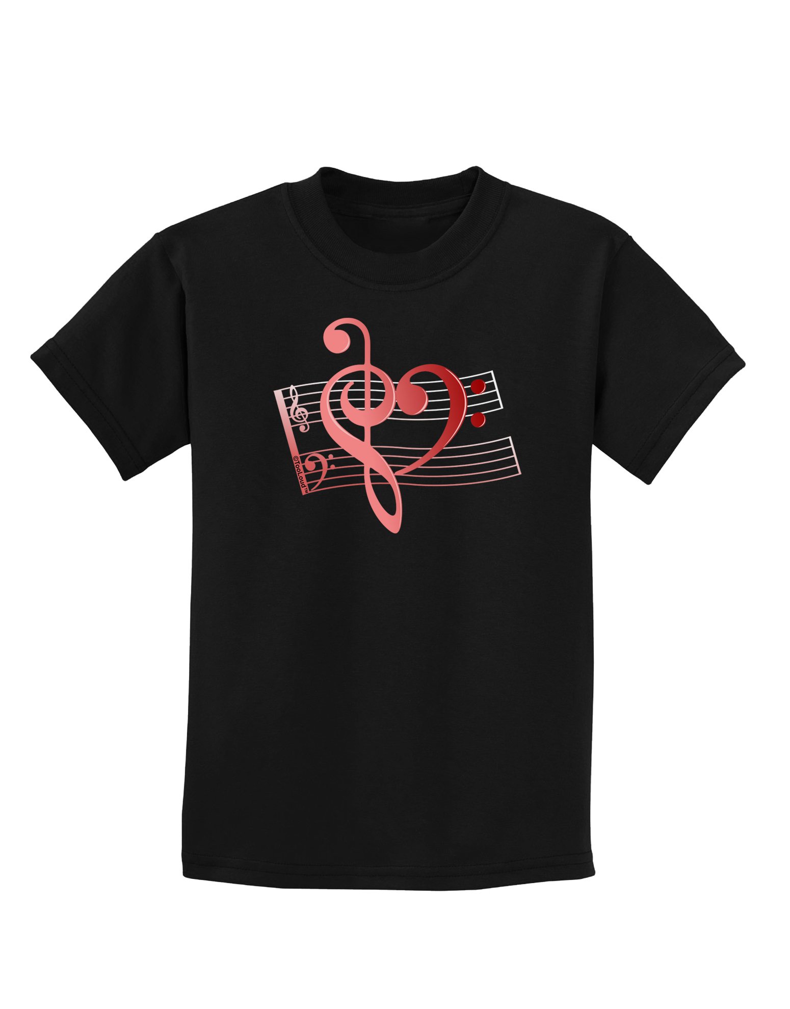 TOOLOUD Heart Sheet Music Children's Dark T-Shirt - Cute Musical Note Graphic Tee for Kids & Toddlers - Perfect for Music Lessons, Concerts & School Performances