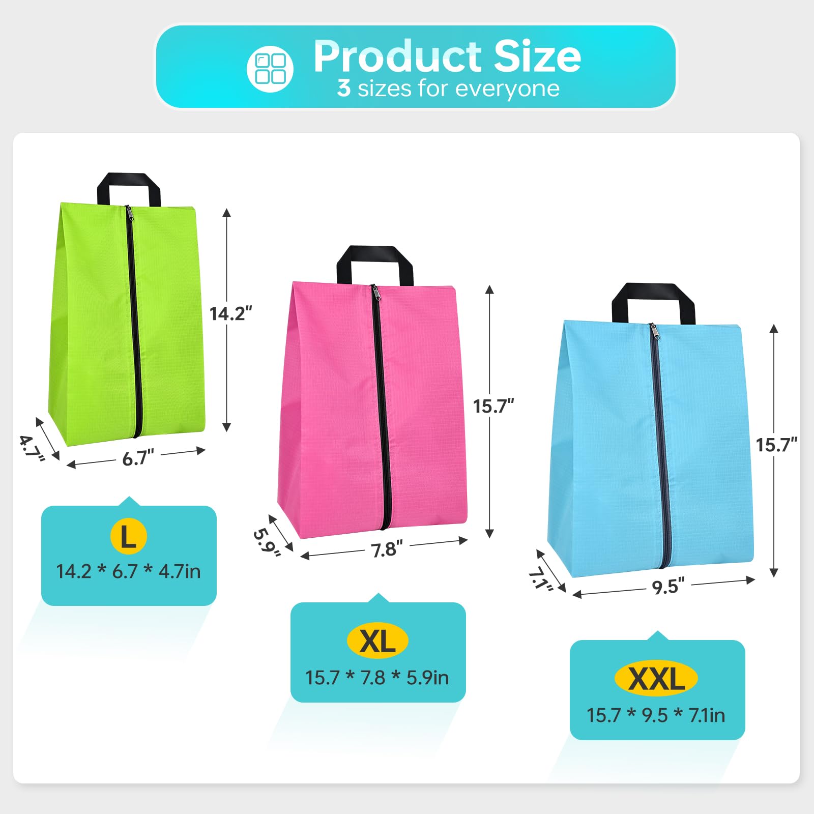 Waterproof & Dustproof Travel Shoe Bags for Suitcase - 3 Sizes Packing Organizers for Men & Women | Perfect for Air Travel, Gym Shoes Storage & Suitcase Organization
