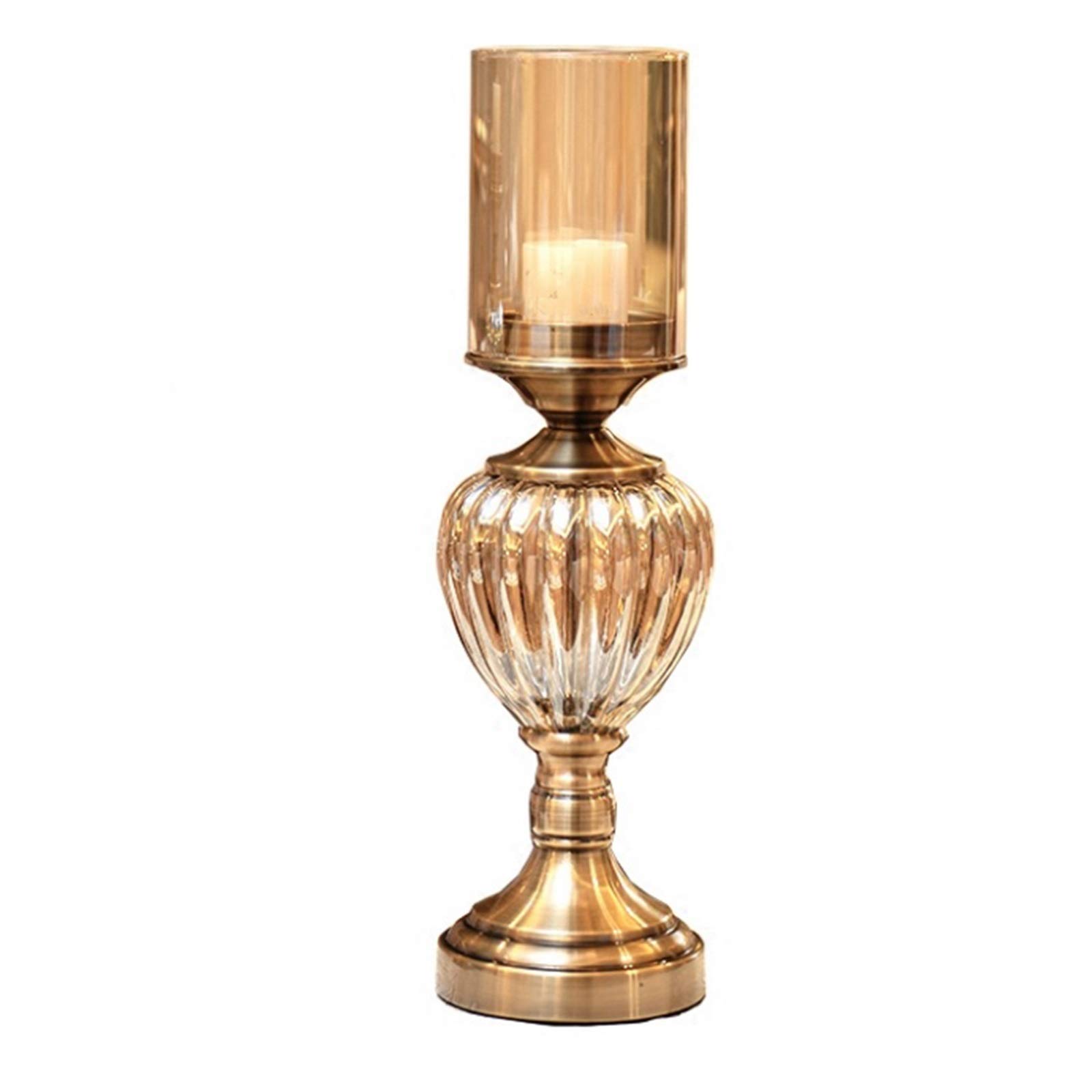 LIUMANG Elegant Retro Bronze Candle Holder - Gold Medium Size Decorative Candlestick for Living Room, Dining Table & Romantic Dinner Decor