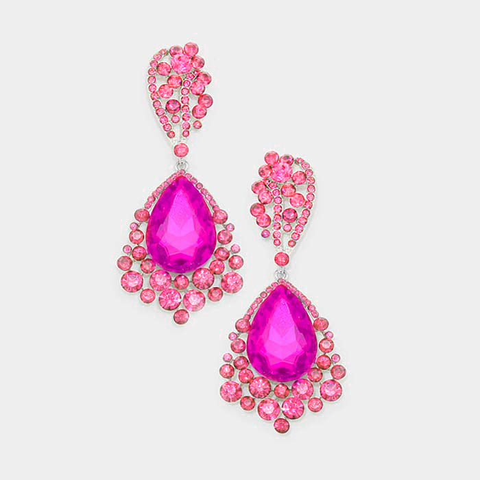 Fuchsia Teardrop Earrings for Women - Hot Pink Dangle Earrings | 309036 | Perfect for Parties, Weddings & Special Occasions