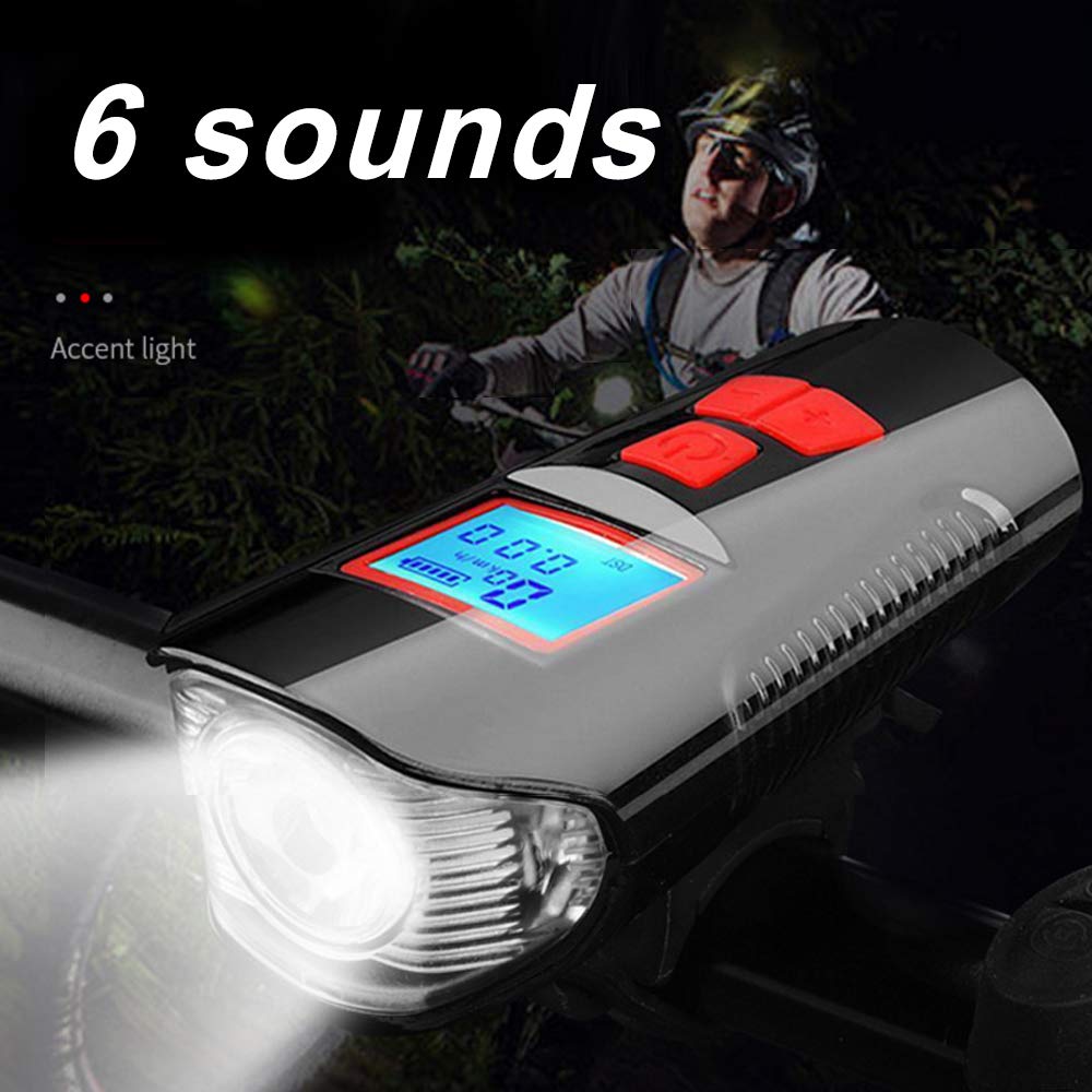XUNATA USB Rechargeable LED Bike Light Set - Front Headlight & Rear Tail Light with Speedometer Odometer for Mountain & Road Bicycles | Waterproof Cycling Safety Lights for Night Riding & Commuting
