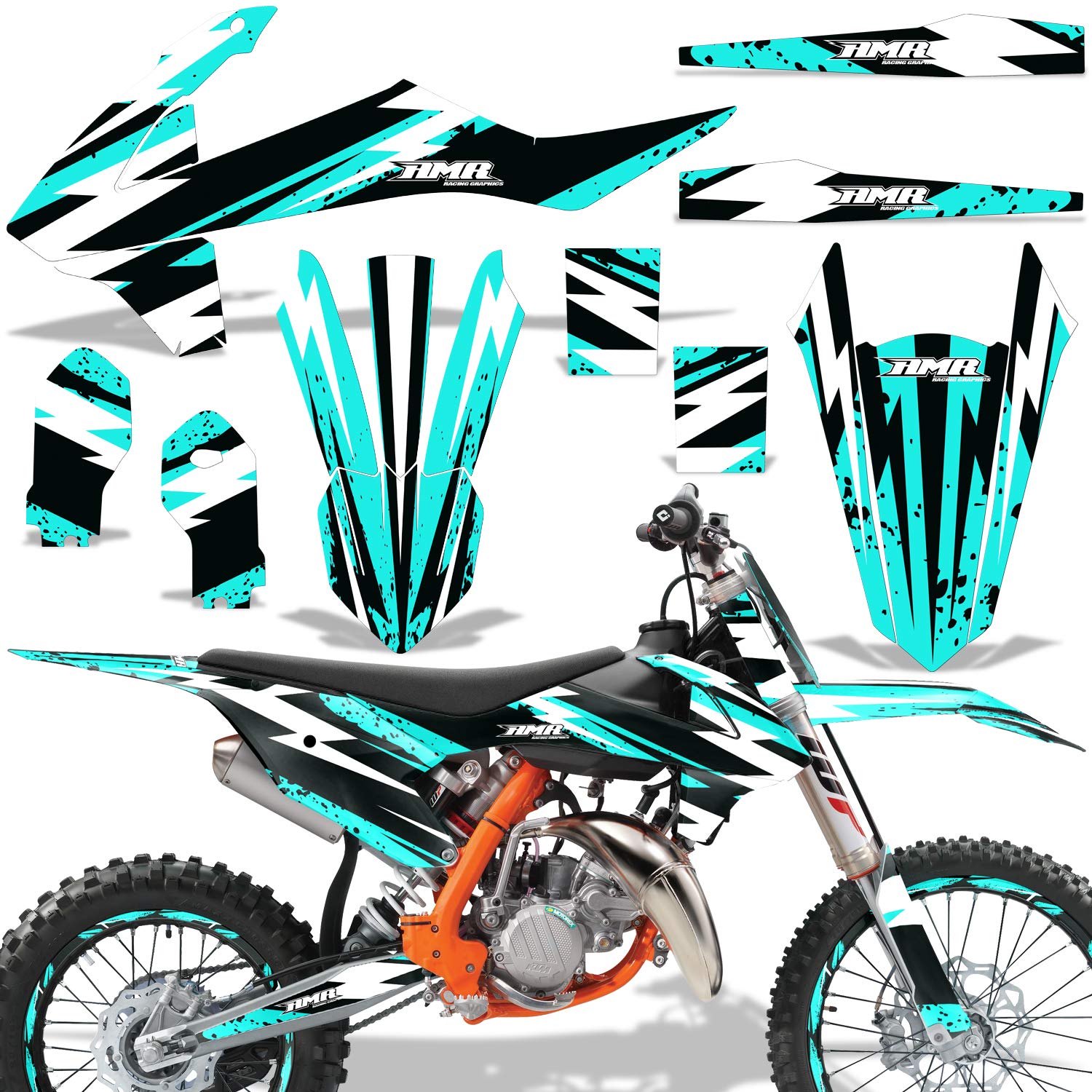 AMR Racing MX Dirt Bike Graphics Kit - Attack Teal Sticker Decal & Number Plates for KTM 85 SX (2018-2020 Models) | Motocross Customization & Off-Road Racing Accessories