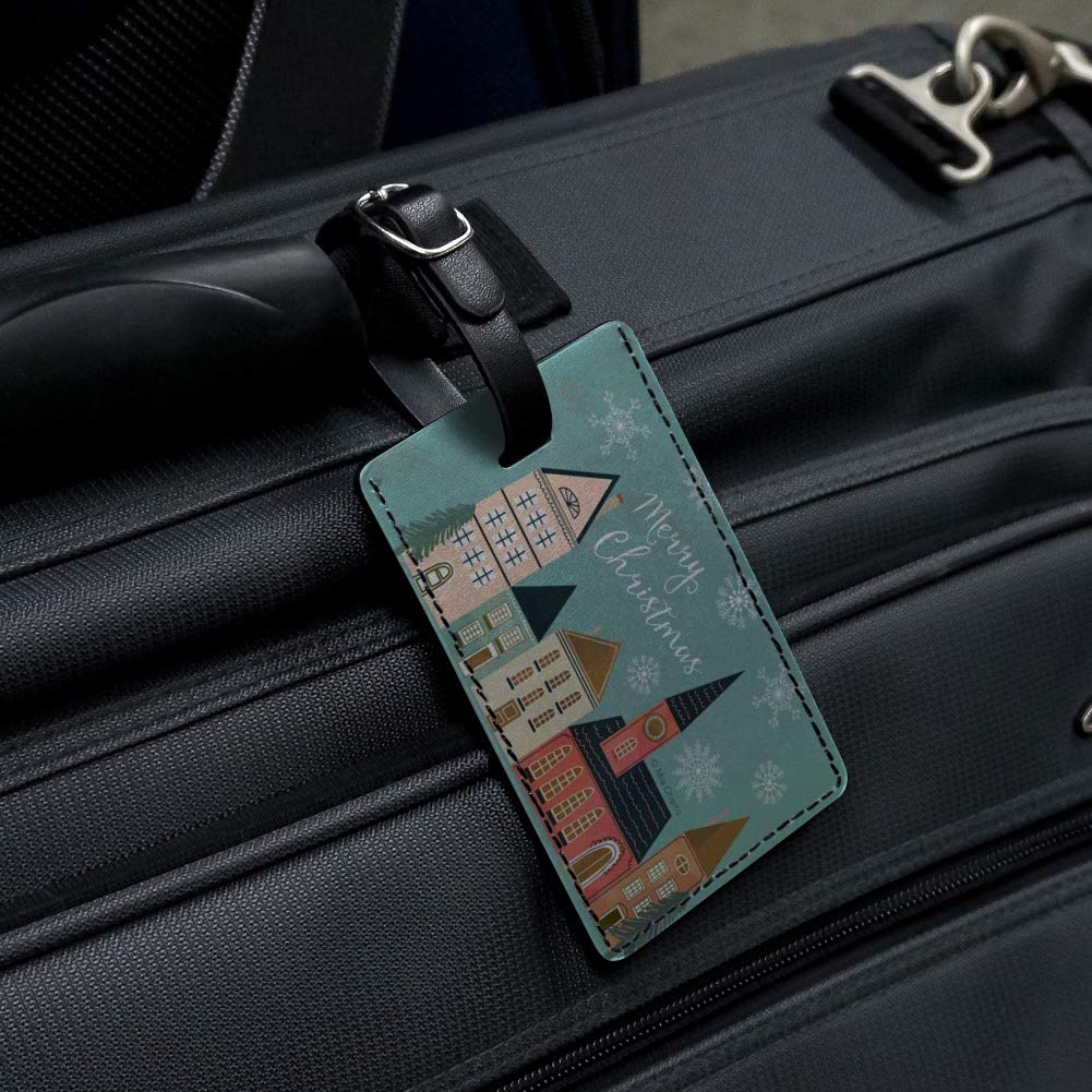 Christmas Village Rectangle Leather Luggage Tag - Durable Carry-On ID Tag for Suitcases & Travel Bags - Perfect for Holiday Travel & Gift Giving