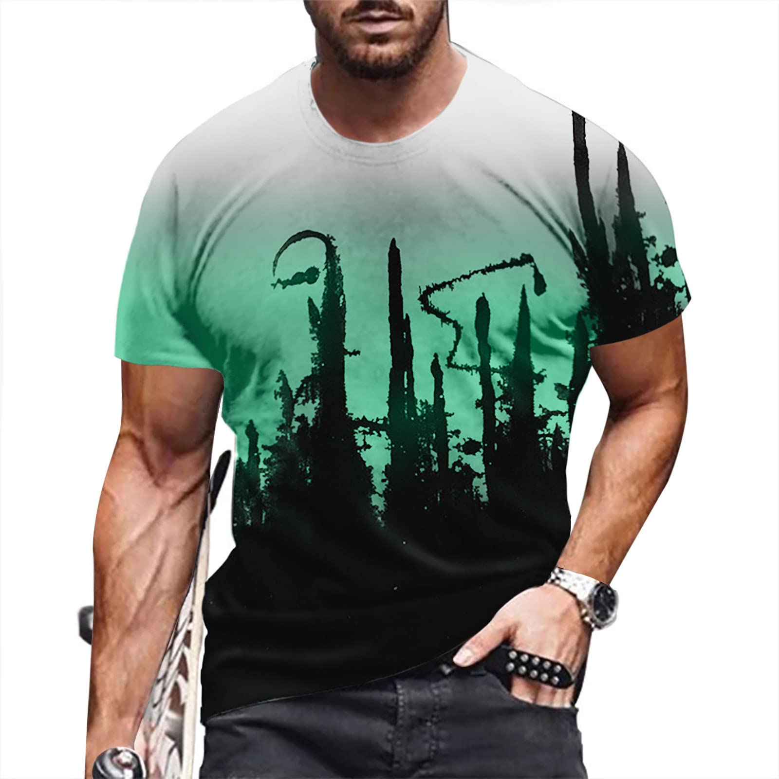 Pinbao Men's 3D Gradient Graphic Print T-Shirt - Summer Crew Neck Casual Tee for Men - Perfect for Streetwear, Gym & Everyday Outfits