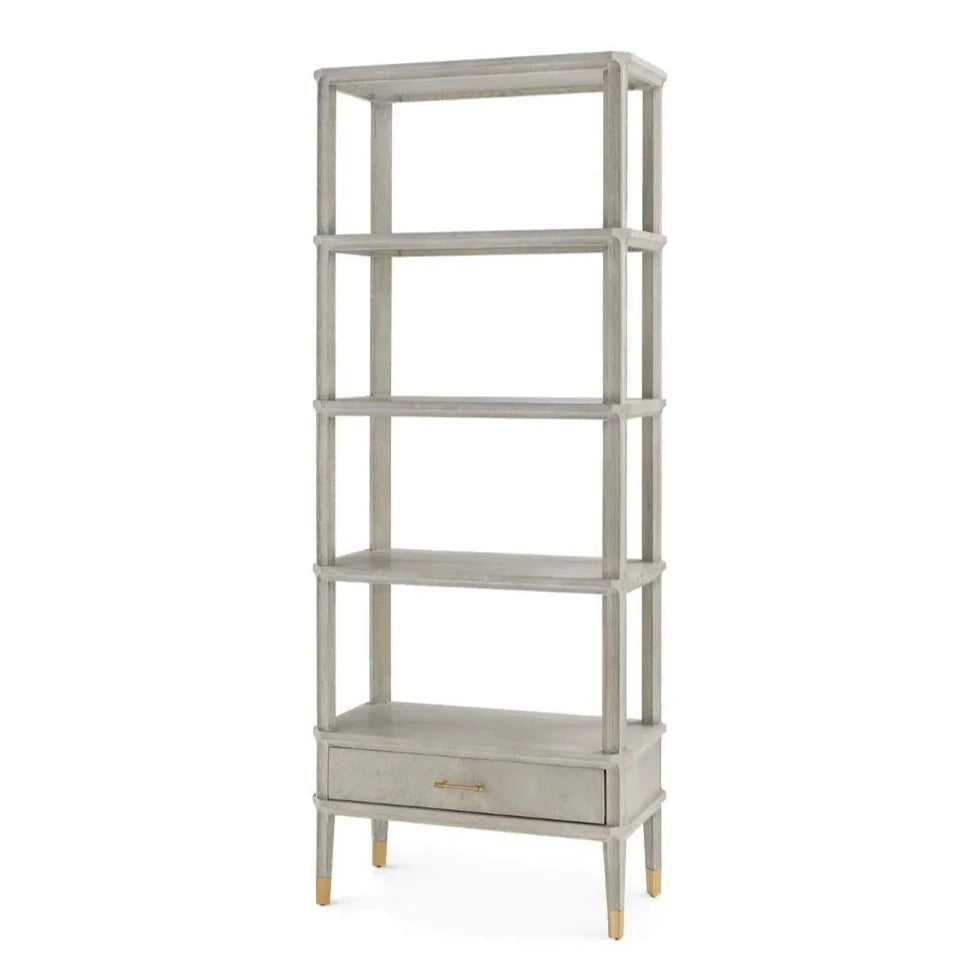 Gray Cerused Oak Bertram Etagere Shelf - Modern Wooden Bookcase for Living Room, Bedroom & Office Storage