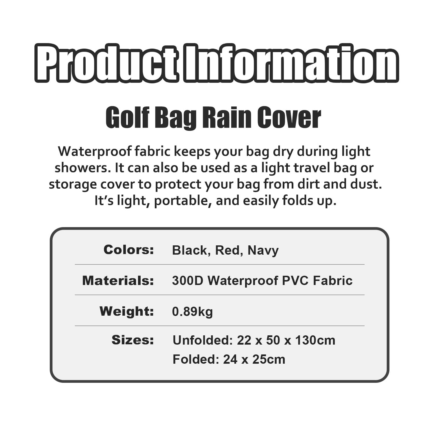 Waterproof Golf Bag Travel Rain Cover - 300D PVC Durable & Lightweight Golf Club Bag Protector for All Weather Conditions - Perfect for Travel, Storage & Outdoor Golfing