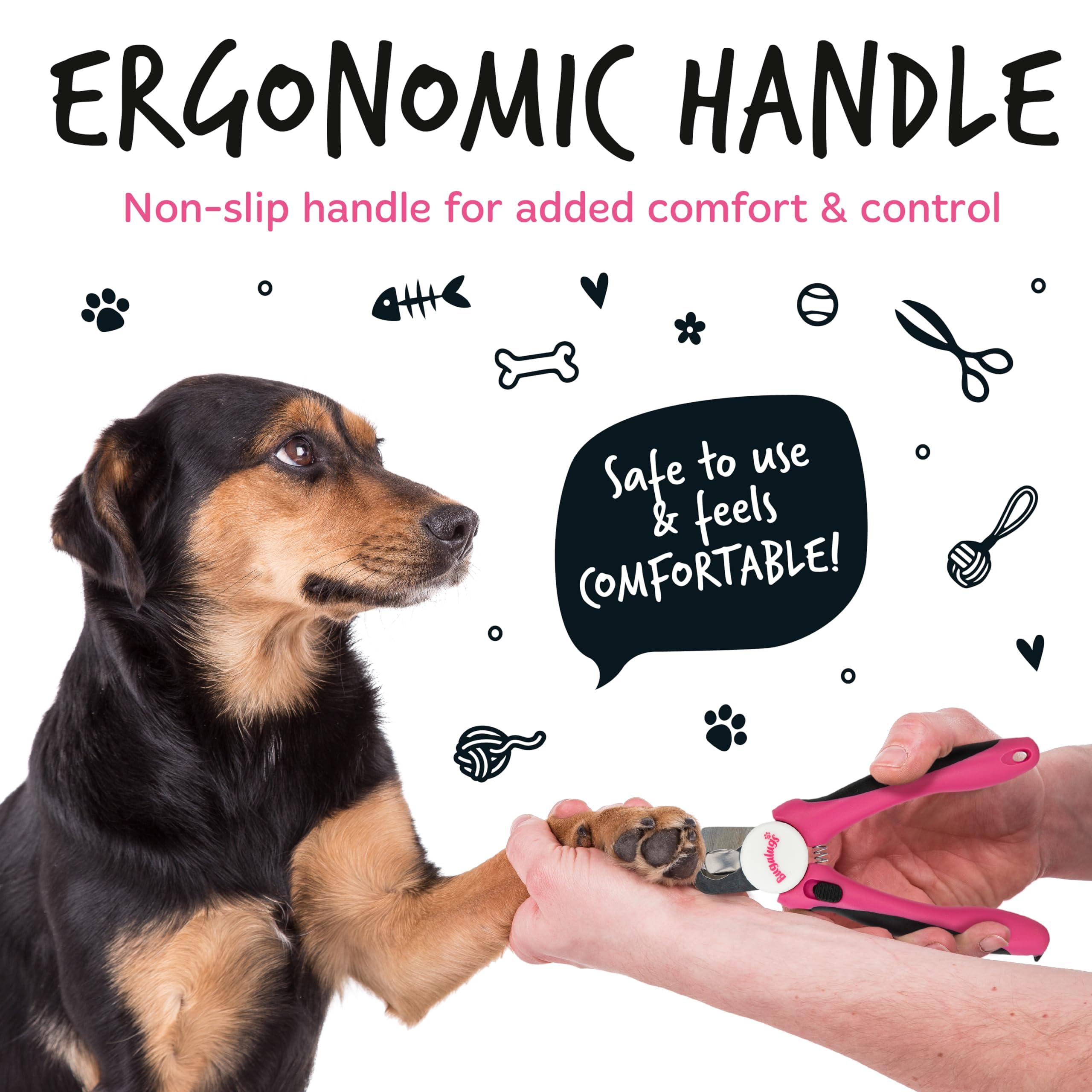 BUGALUGS Dog & Cat Nail Clippers with Safety Guard - Professional Pet Nail Trimmer & File for Dogs, Cats, Puppies & Kittens - Medium to Large Pet Grooming Supplies for Safe At-Home Nail Care