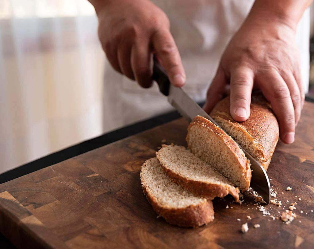 8 Inch Serrated Bread Knife with Wave Edge - Black Blade for Slicing Bread, Cakes, and Pastries - Perfect for Home Kitchens and Bakeries