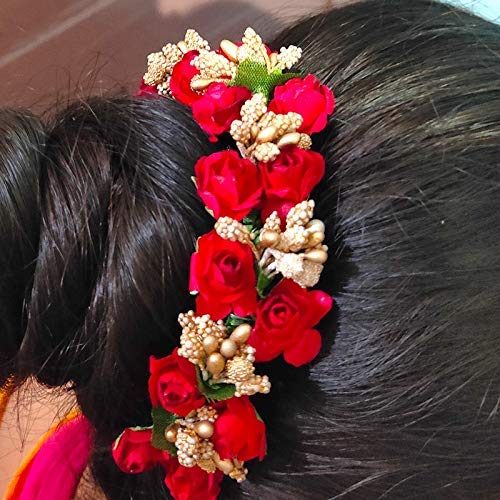 Chronex Bridal Flower Bun Hair Gajra - 3 Pack Artificial Flower Hair Accessories for Women & Girls | Floral Juda Band Hair Extensions for Weddings, Parties & Special Occasions