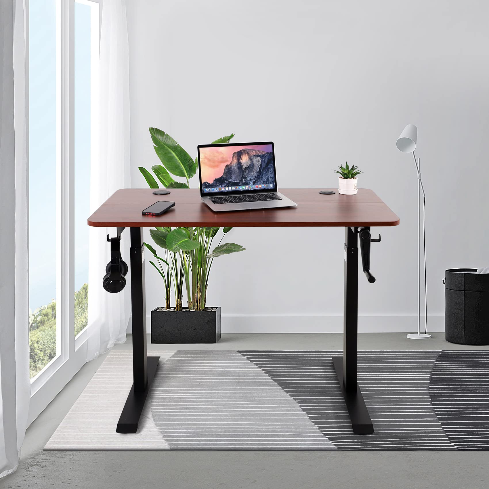 UNICOO Adjustable Height Standing Desk with USB & Wireless Charger - Ergonomic Home Office & Gaming Computer Table (Walnut, M2) - Perfect for Work from Home, Gaming, and Study Spaces