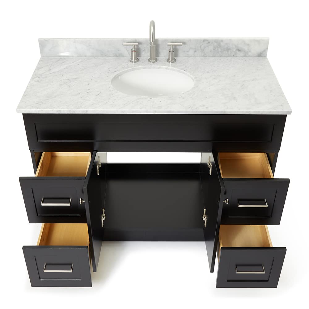 ARIEL Hamlet 49-Inch Oval Bathroom Vanity with Carrara White Marble Countertop in Black - Perfect for Modern Master Bathrooms and Guest Powder Rooms