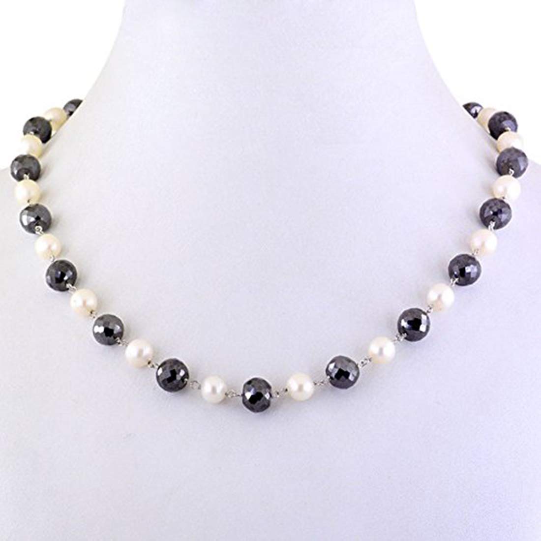 SkyJewels 7mm Black Diamond Beads & Pearl Necklace for Women - Elegant Layered Jewelry for Party, Wedding & Evening Occasions