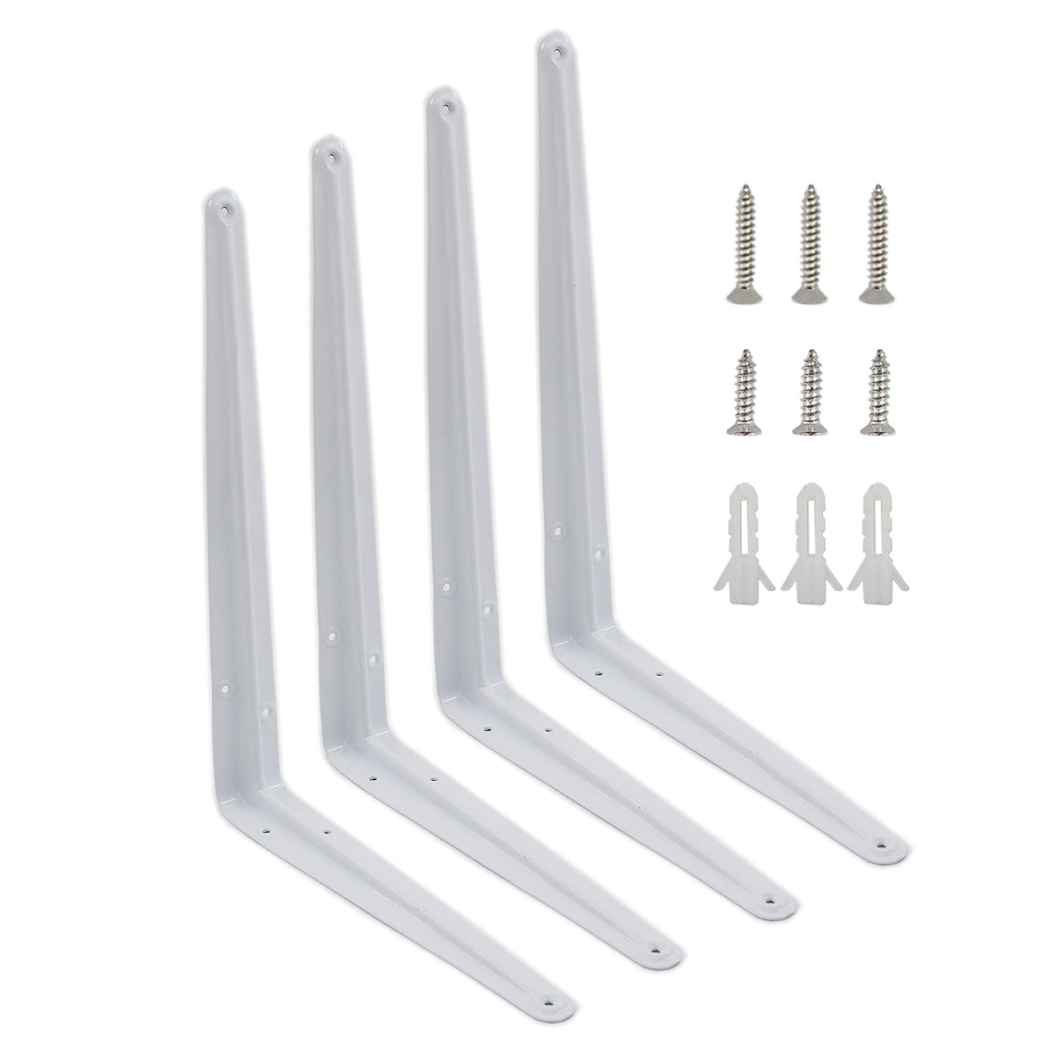4 Pack Heavy Duty Metal Floating Shelf Brackets - ULIFESTAR Rustic Farmhouse Decorative L-Shaped Shelf Supports with Screws, White - Perfect for Kitchen, Bathroom, Living Room & Home Office Storage Solutions