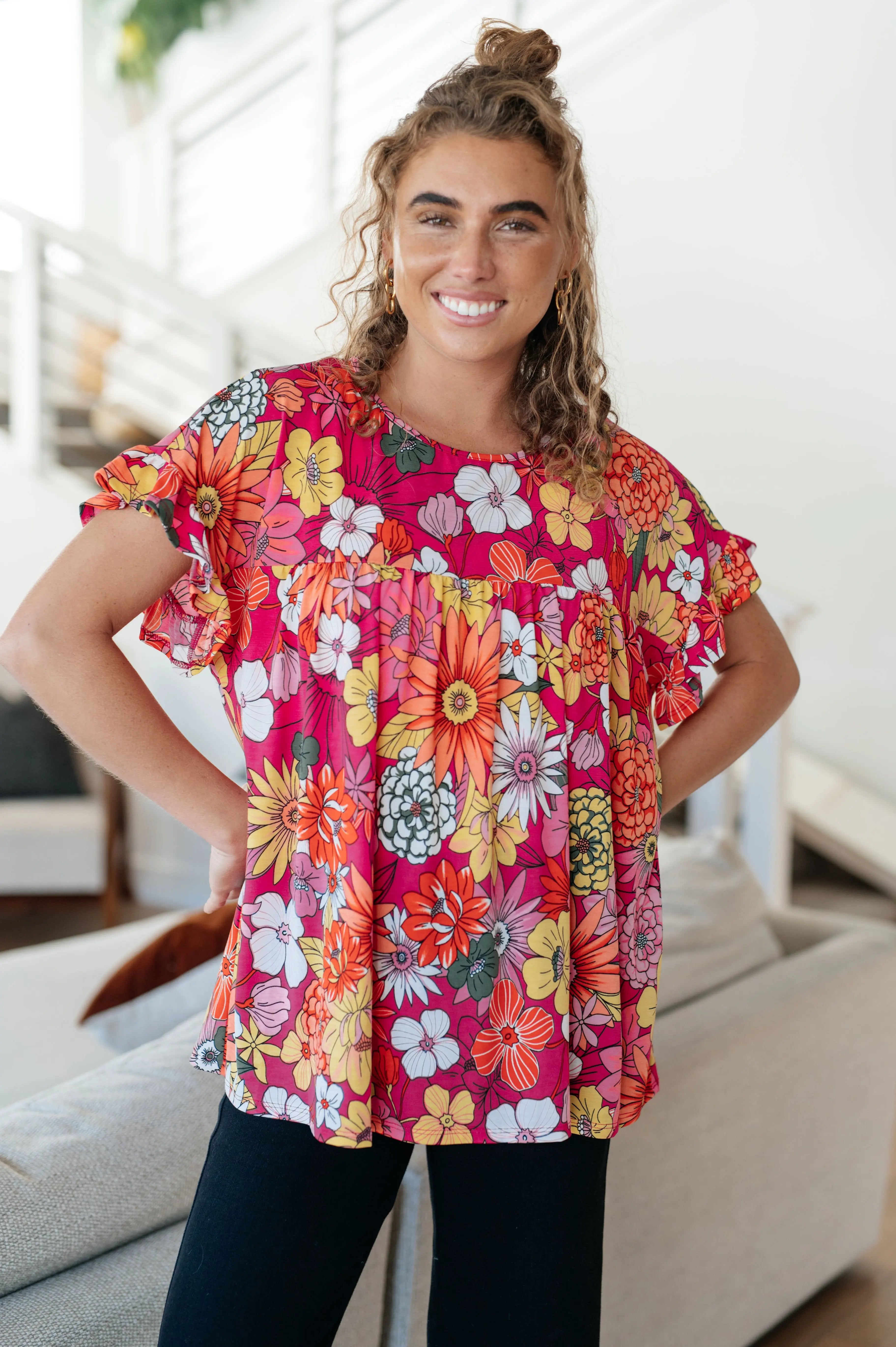 Flit About Floral Top in Pink - Women's Flowy Blouse with Floral Print | Perfect for Spring Outfits, Date Nights & Summer Vacations