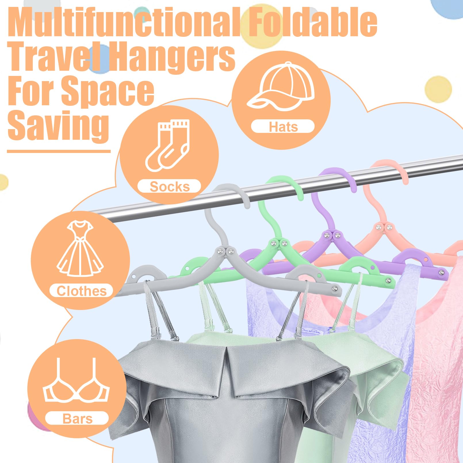40 Pack Foldable Travel Hangers - Space Saving Clothes Hangers for Suitcase, Hotel & Home Organization (10 Color Options) - Perfect for Vacation Packing, Business Trips & Closet Storage