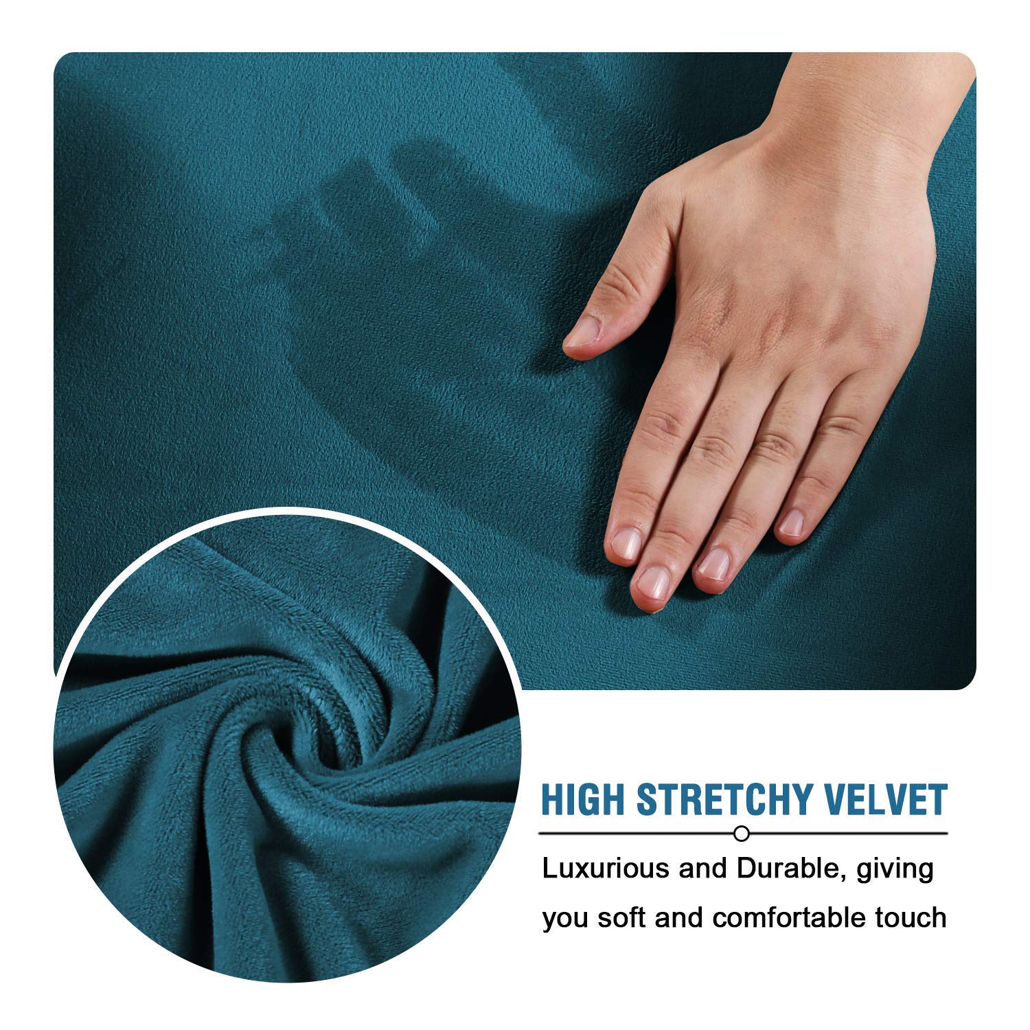 H.VERSAILTEX Velvet Stretch Sofa Covers Set - 3 Cushion Couch, Loveseat & Armchair Slipcovers (Deep Teal) | Soft, Washable & Non-Slip Furniture Protector for Living Room, Bedroom, Dorm & Apartment Decor