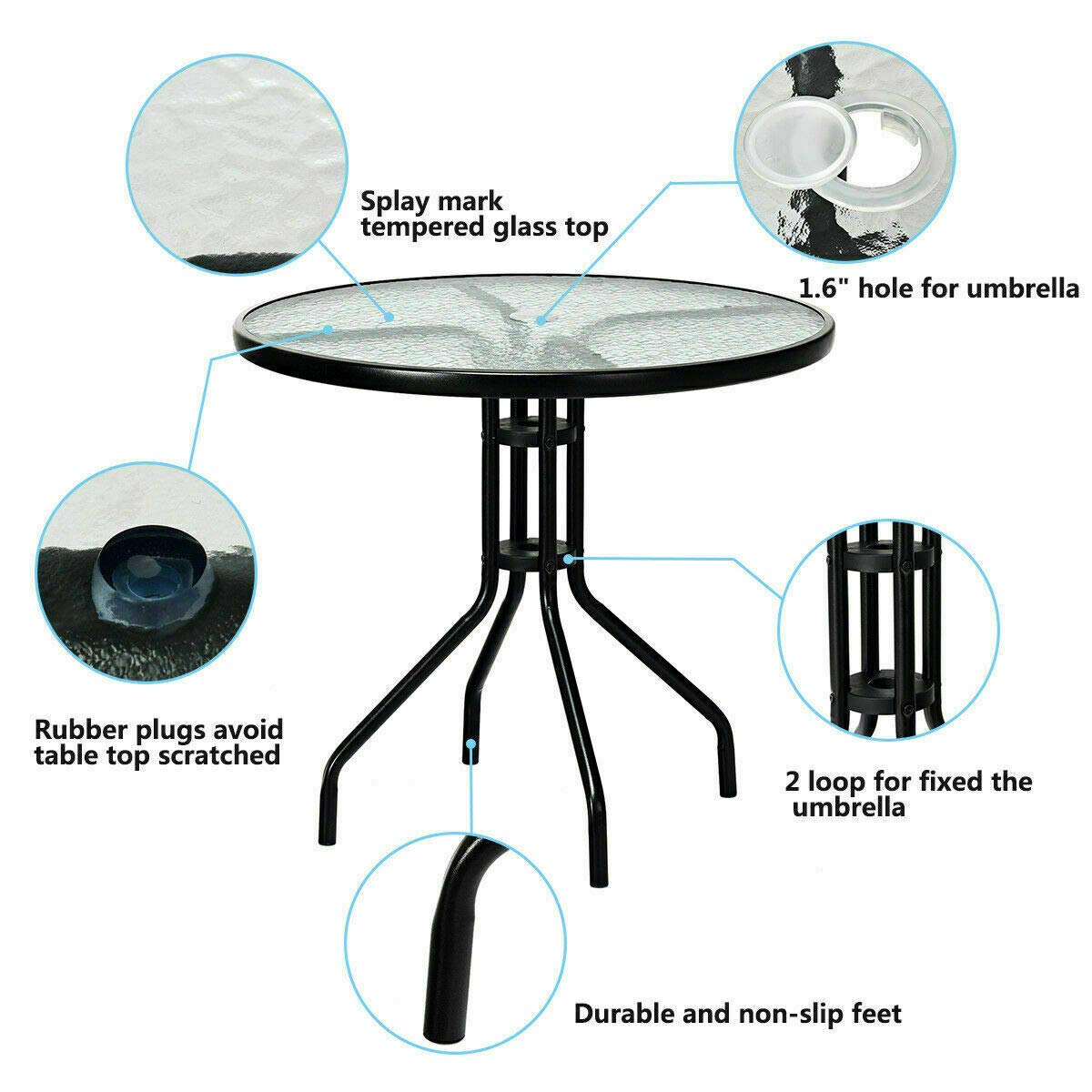 Tangkula 3-Piece Outdoor Bistro Set with Rocking Glider Chairs & Glass Table - Patio Furniture with Umbrella Hole for Garden, Deck, and Backyard Relaxation