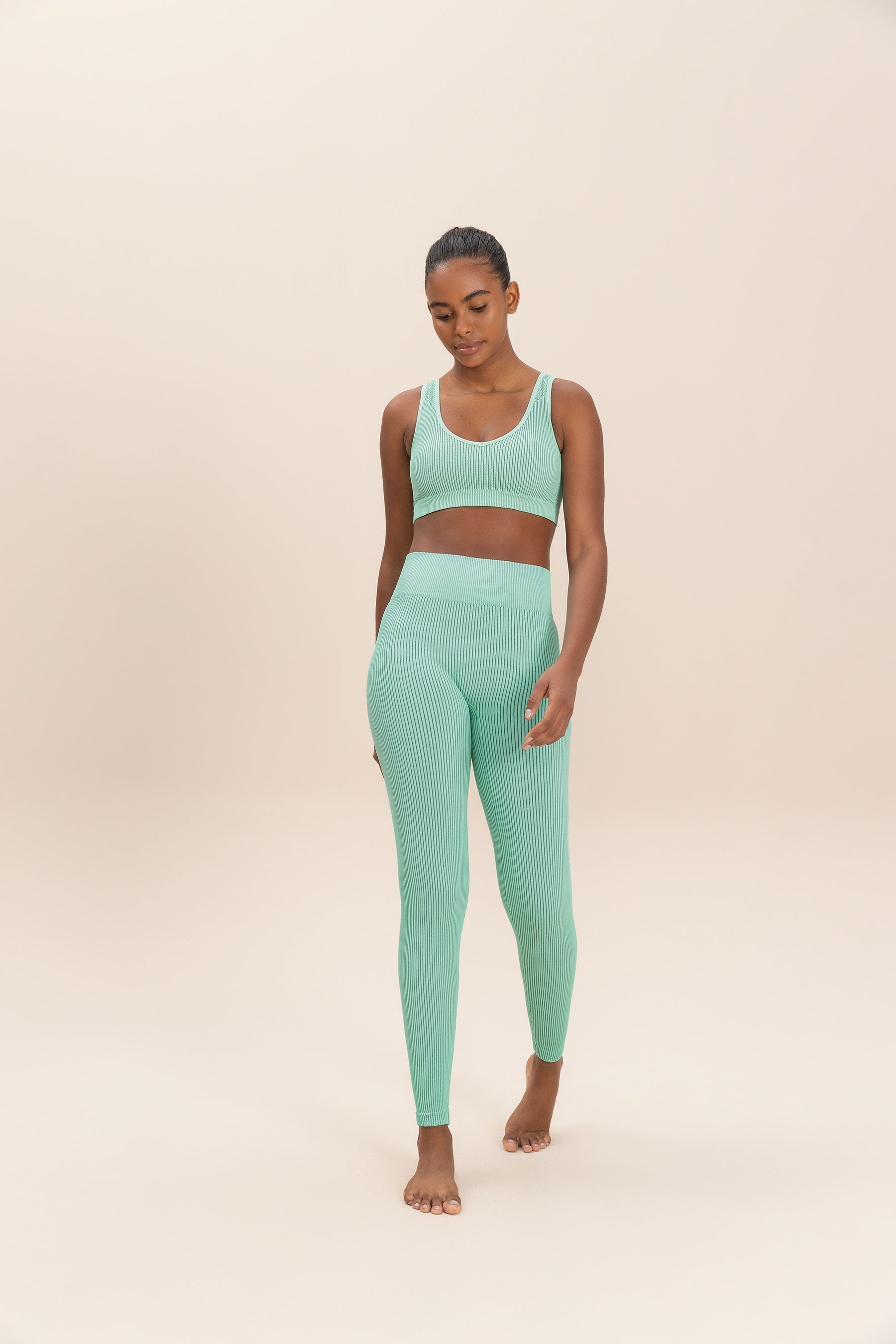 High Waist Rib Classic Seamless Leggings for Women - Soft Stretchy Yoga Pants - Perfect for Workout, Running, Lounge & Everyday Wear