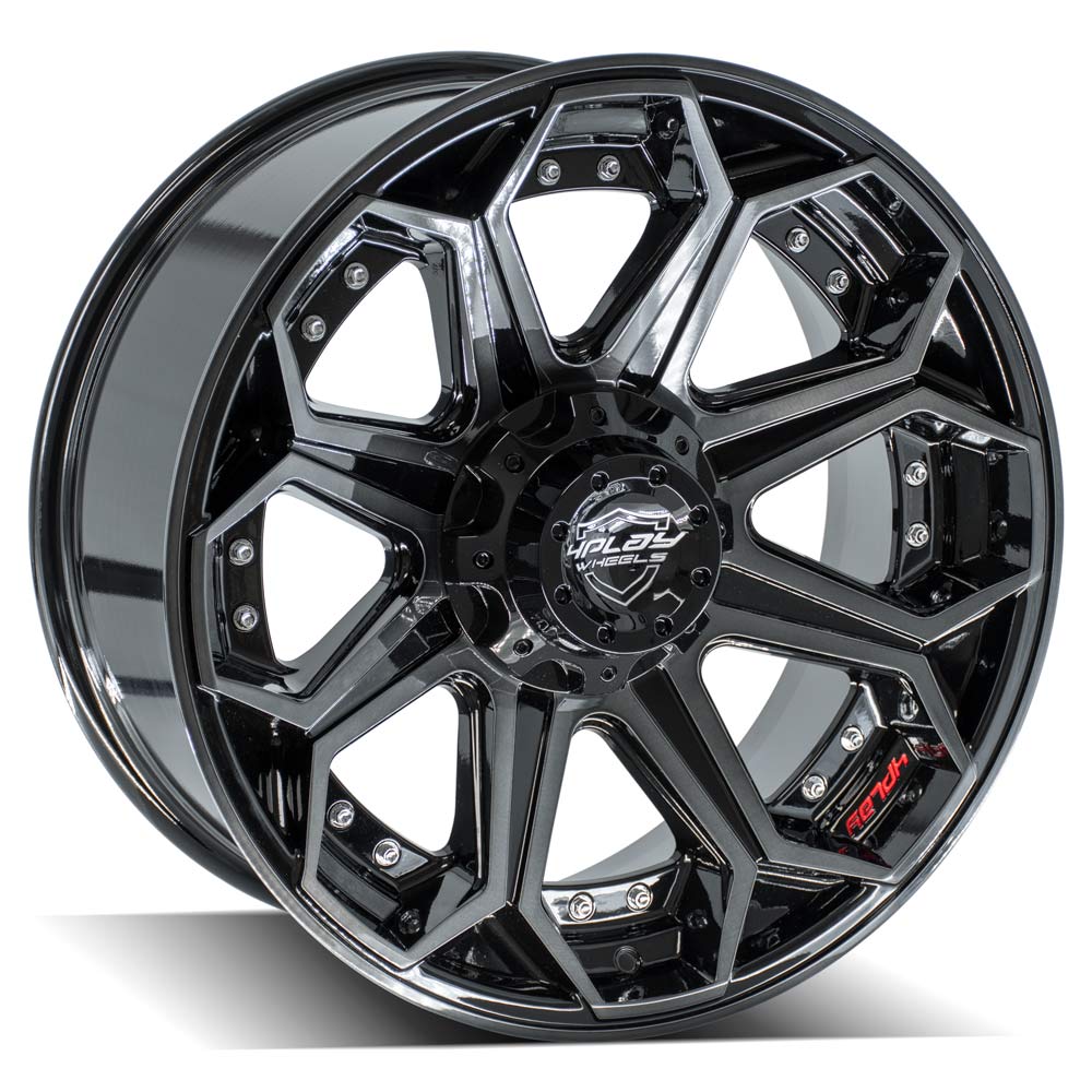 4Play Gen2 4P80R Gloss Black Wheels 20x9.0 with Brushed Face & Tinted Clear Finish - 5x127/5x139.7mm Bolt Pattern, 87.1mm Center Bore - Perfect for Off-Road Trucks, SUVs, and Jeeps