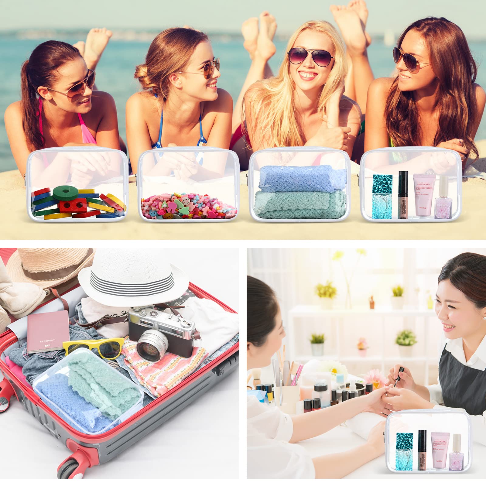 100 Pcs Clear Makeup Bags Bulk - TSA Approved Toiletry Travel Bags, Transparent Cosmetic Pouches with Zipper - Waterproof PVC Small Organizer for Men & Women (White) | Perfect for Air Travel, Gym, Beach & Daily Essentials Storage