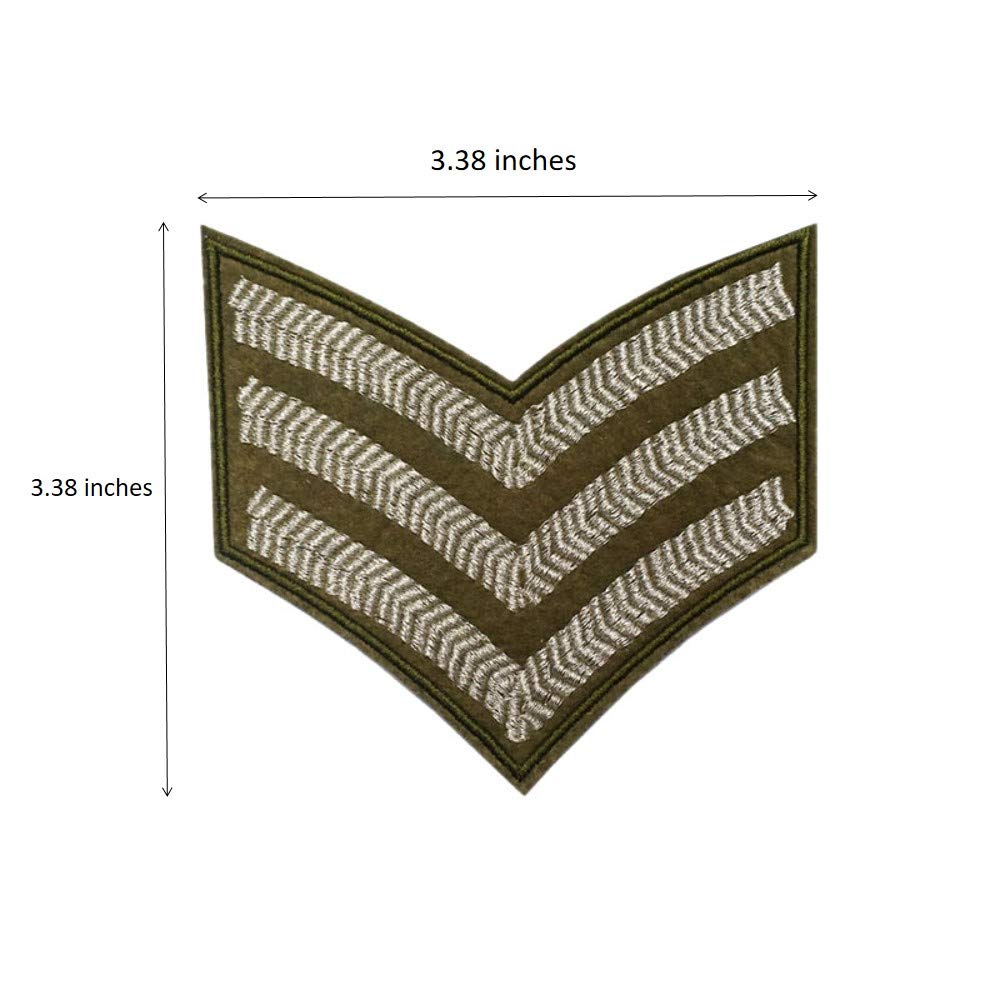 Silver Army Military Embroidered Iron-On Patches - Cute Sergeant Stripes for Uniforms, Jackets & Backpacks | DIY Sew-On Badges for Cosplay, Costumes & Fashion Accessories