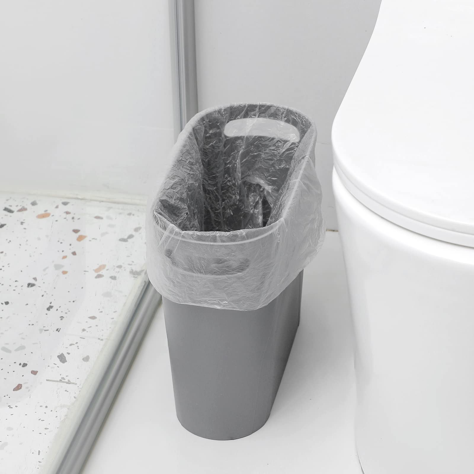 Rejomiik Small Trash Can - Slim 3.5 Gallon Plastic Waste Basket with Handles for Bathroom, Bedroom, Kitchen & Office | Space-Saving Garbage Bin for Narrow Spaces (2-Pack, Grey) | Perfect for Tight Corners, Under Sinks & Small Rooms