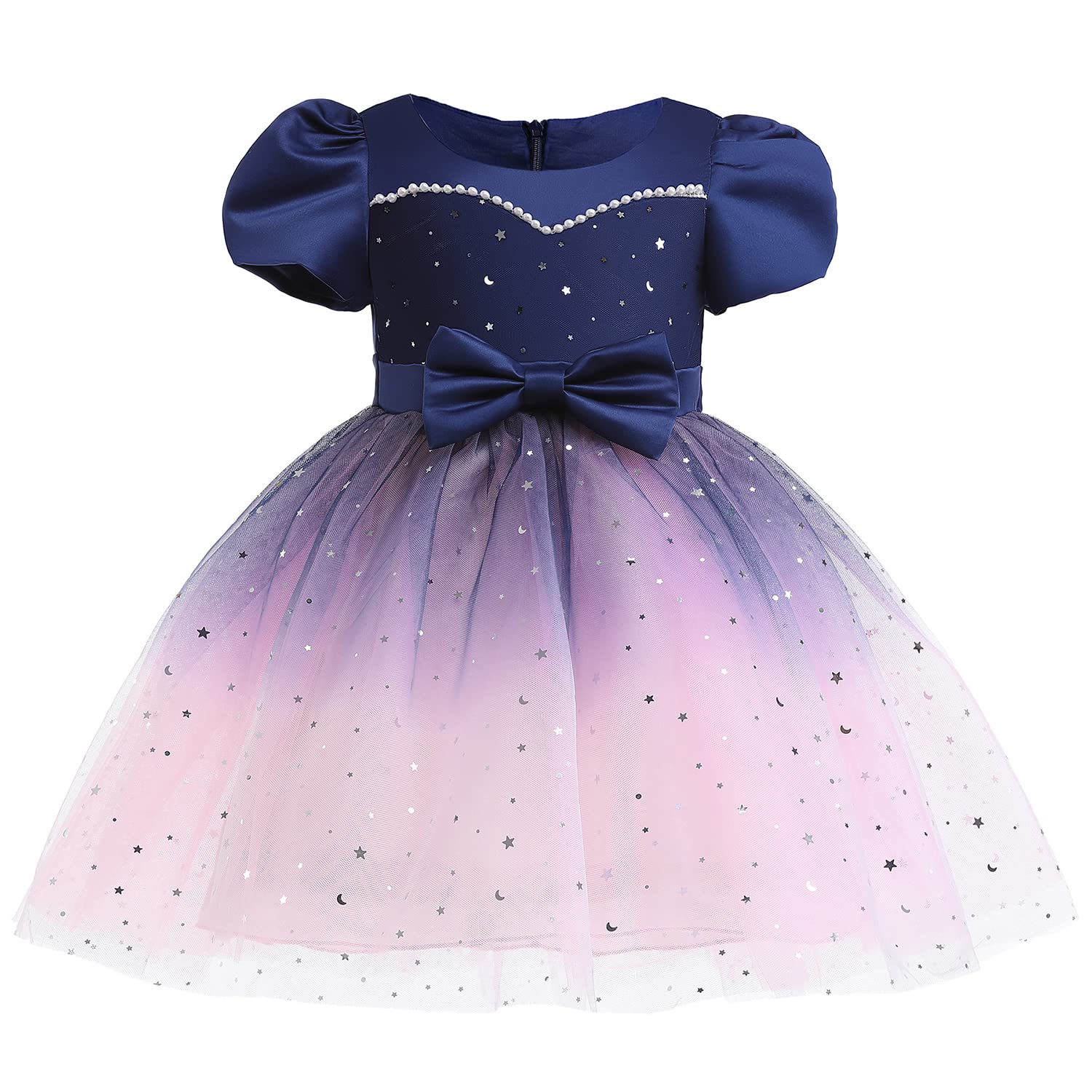 **Elsa Princess Dress for Girls - Frozen-Inspired Mesh Puff Dress with Pearl & Sequin Decoration | Kids Summer Party Dress for Birthday, Halloween & Dress-Up Play**