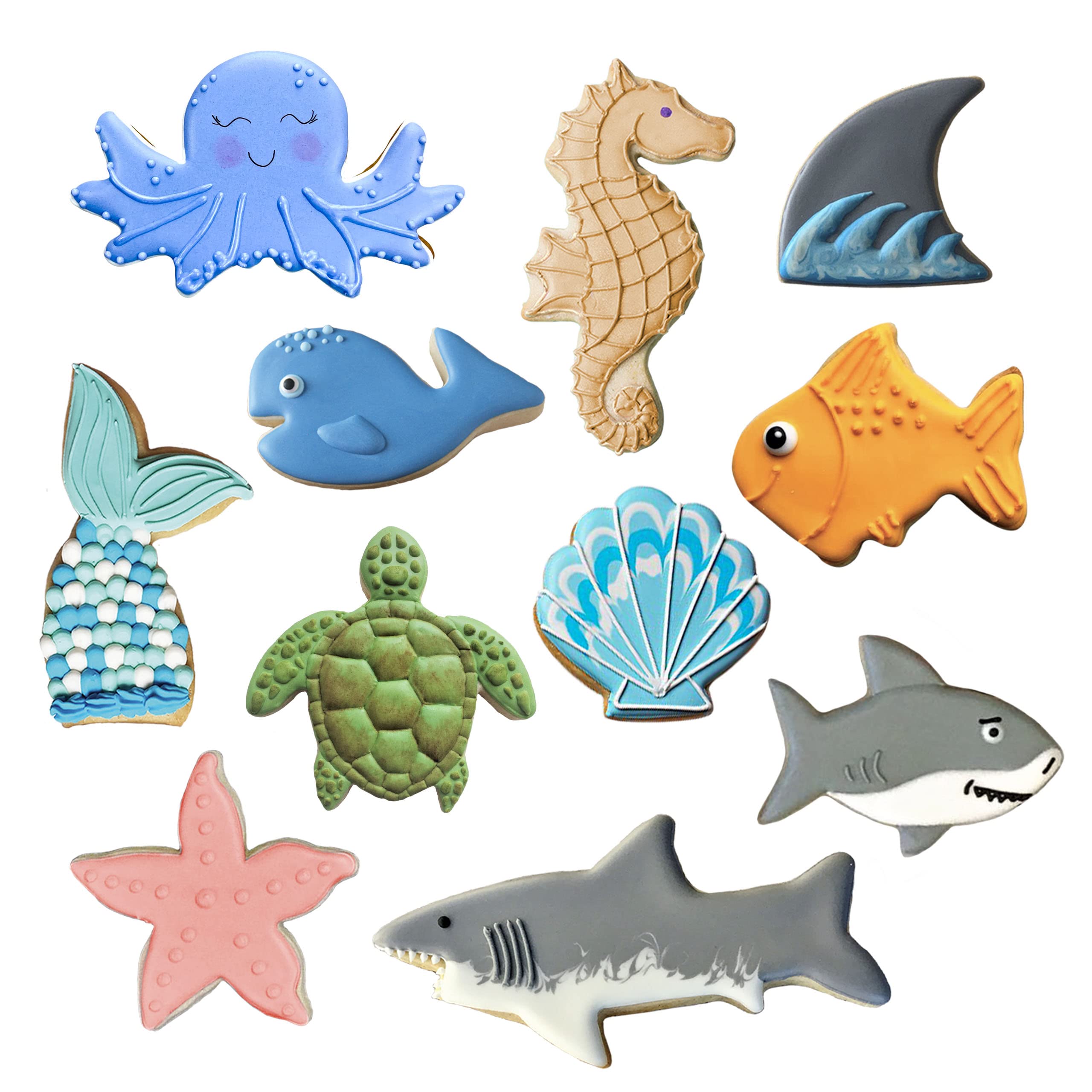 Premium Under The Sea Cookie Cutters 11-Piece Set - Shark, Whale, Fish, Mermaid Tail & Sea Turtle - Made in USA by Ann Clark - Perfect for Baking, Birthday Parties & Ocean-Themed Events