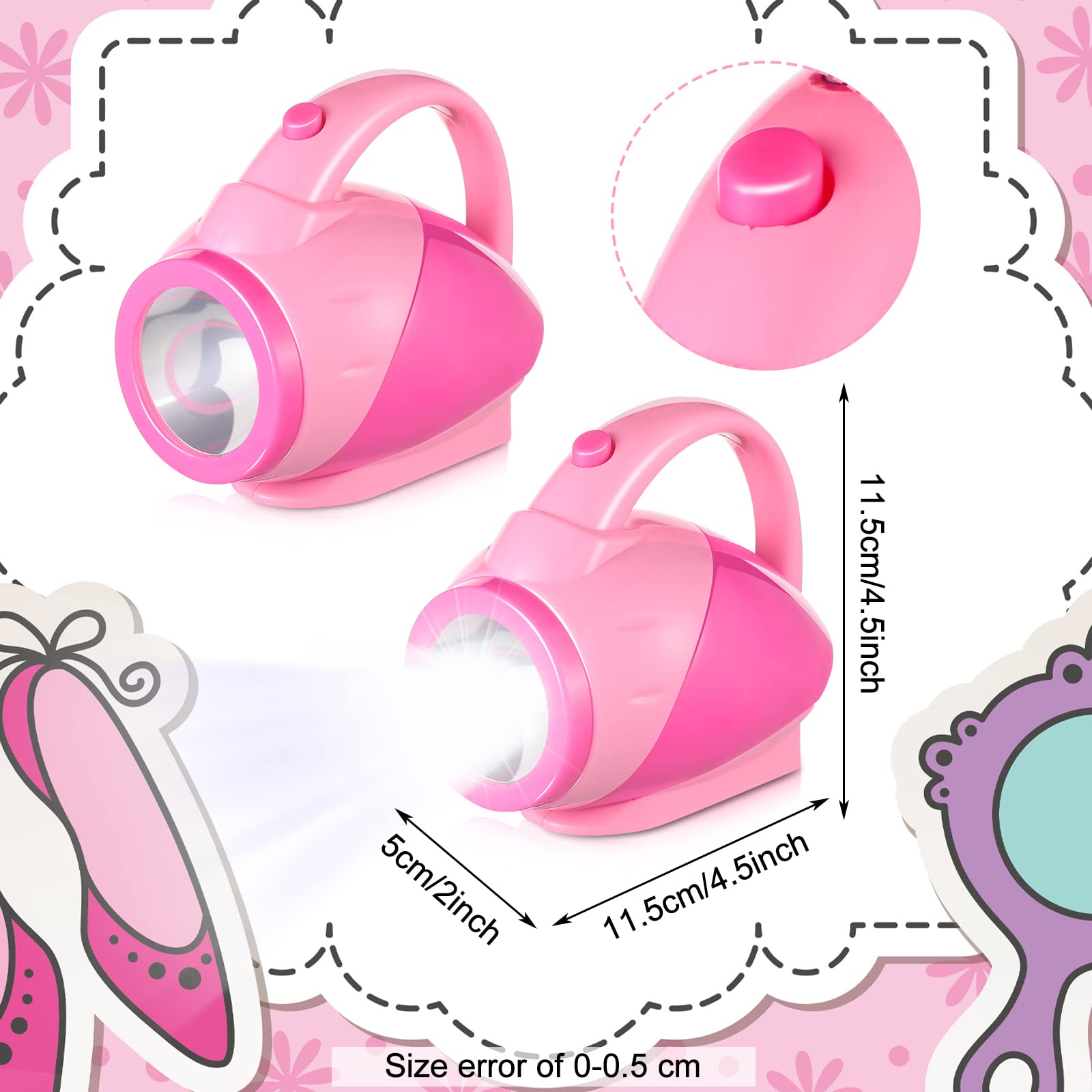 Nosiy 2-Pack Kids Flashlights for Toddlers - Pink Plastic Flashlights with Easy-Grip Handle, Camping Essentials for Boys & Girls (Perfect for Outdoor Adventures, Birthday Gifts & Nighttime Exploration)