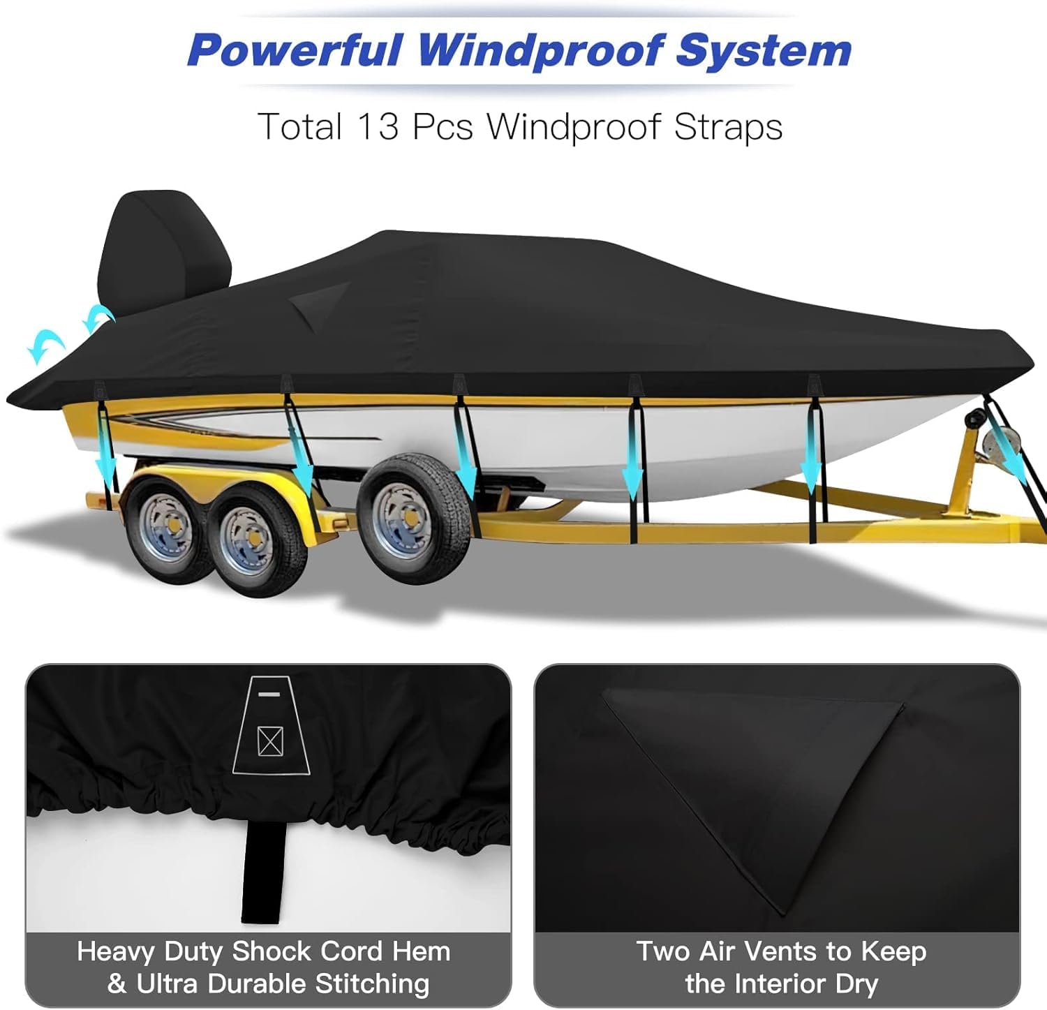**Waterproof 17-19ft Bass Boat Cover - 900D Heavy Duty Tracker Boat Cover with Motor Protection - Fits V-Hull, Fishing & Tracker Boats - UV Resistant & Trailerable - Ideal for Mooring, Storage & Outdoor Use**